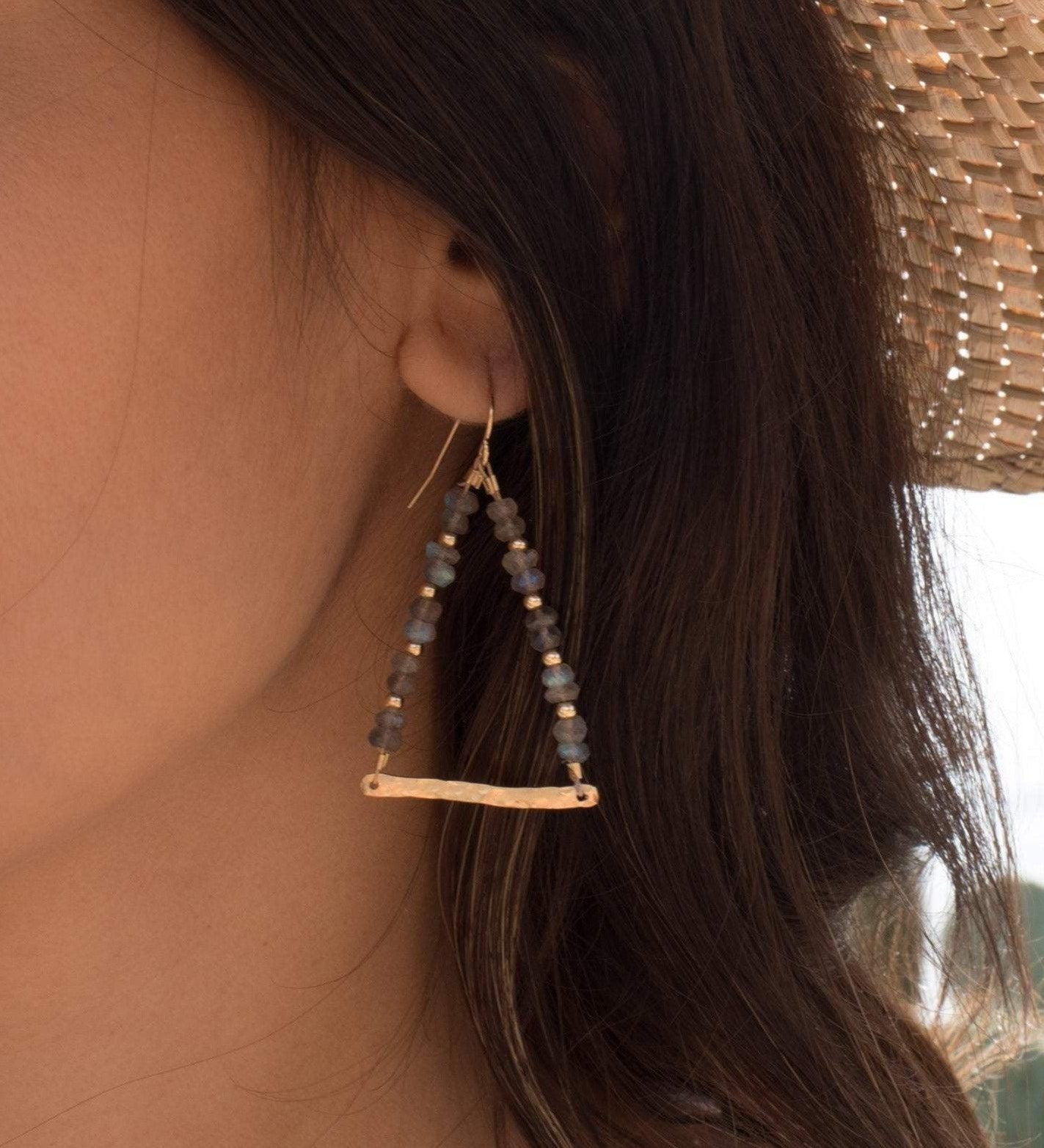 Labradorite Triangle Earrings ~ 14k Gold Filled ~ME055 - Maresia Jewelry