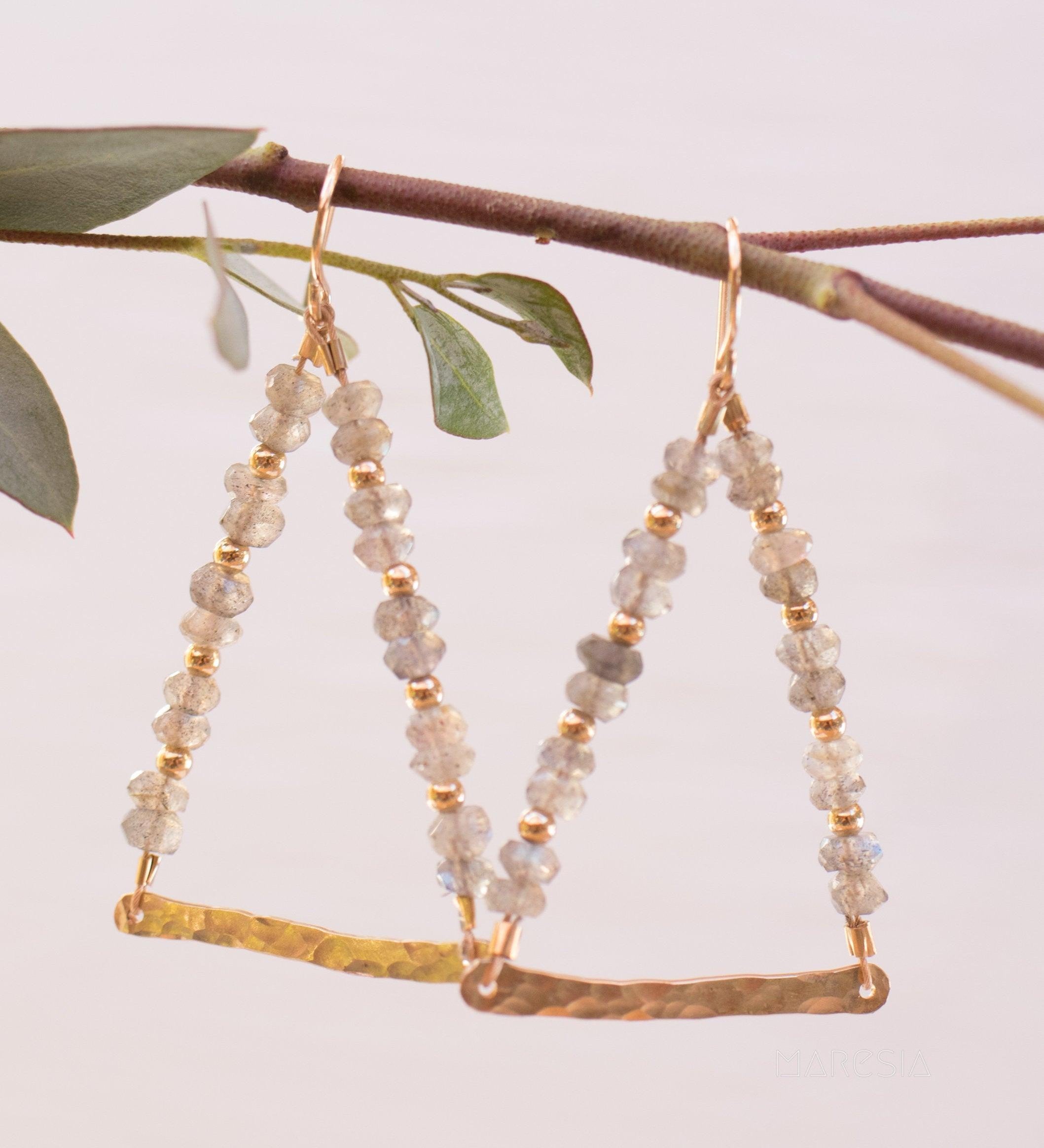 Labradorite Triangle Earrings ~ 14k Gold Filled ~ME055 - Maresia Jewelry