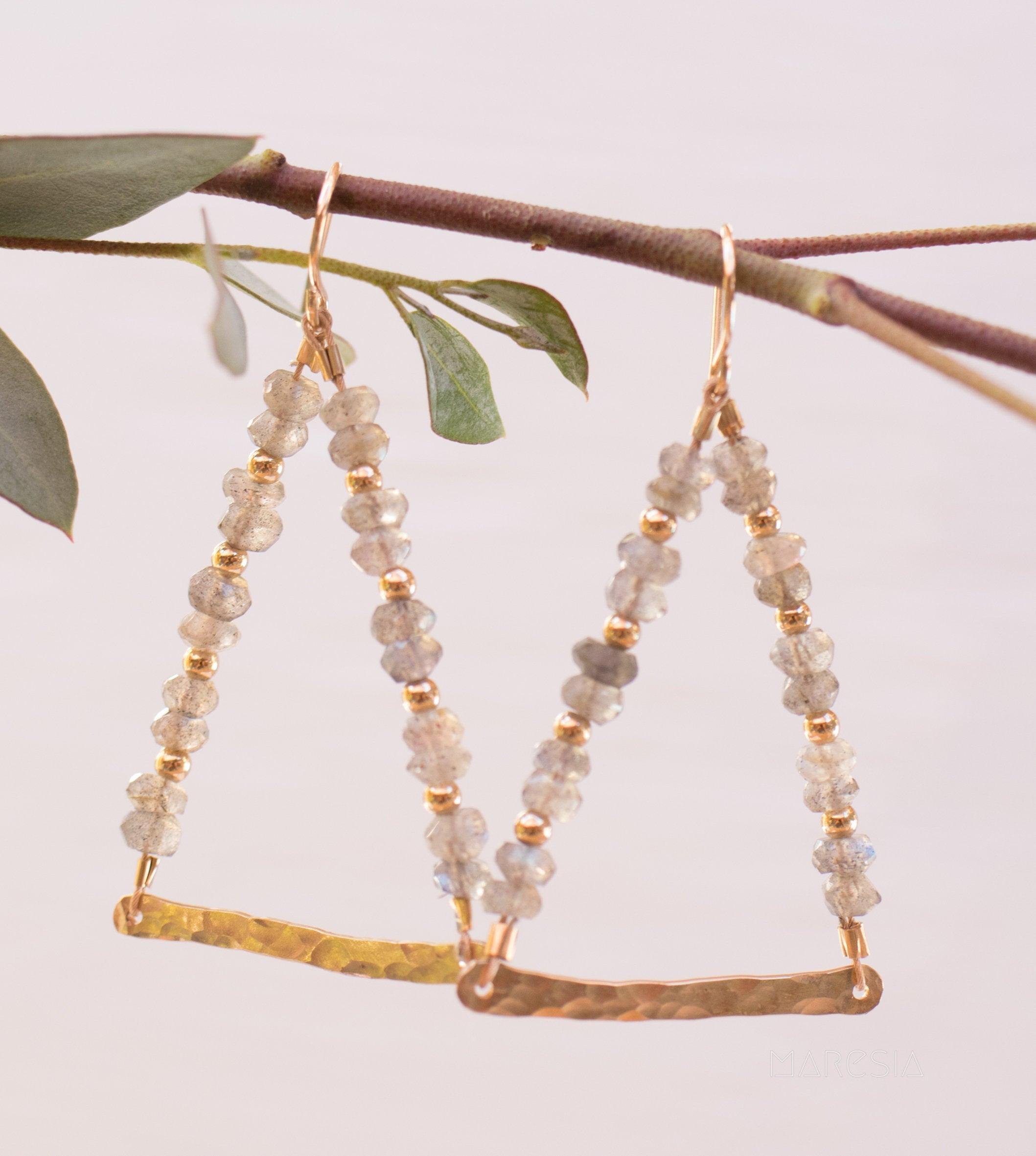 Labradorite Triangle Earrings ~ 14k Gold Filled ~ME055 - Maresia Jewelry
