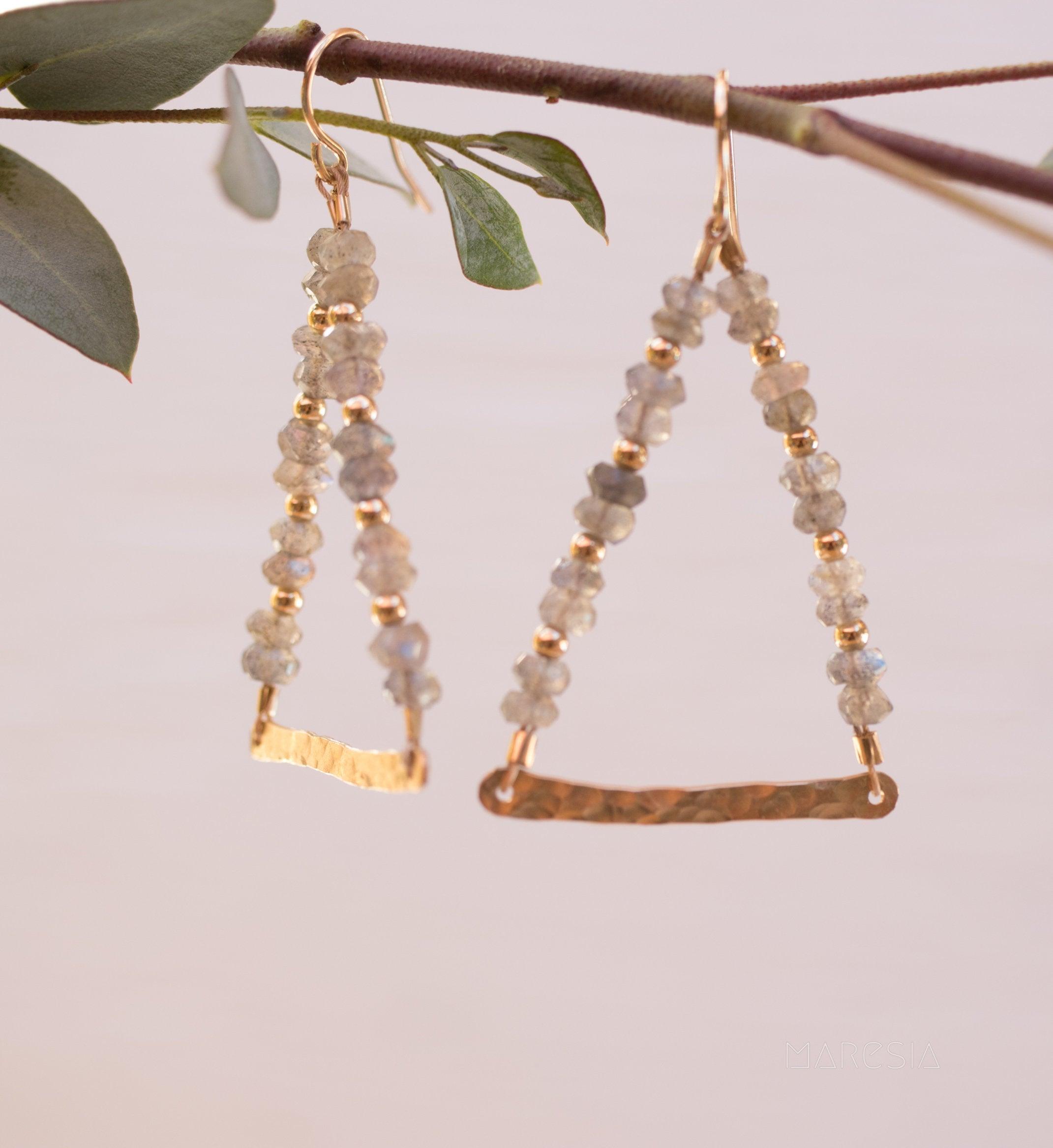 Labradorite Triangle Earrings ~ 14k Gold Filled ~ME055 - Maresia Jewelry