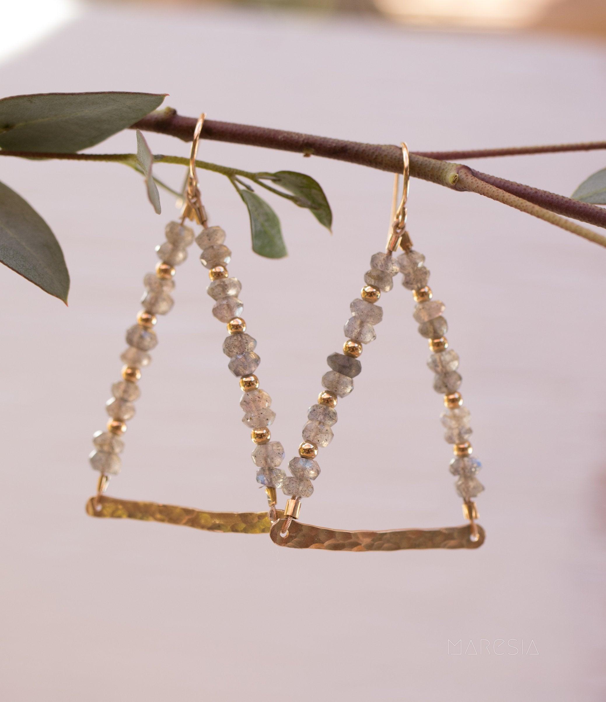 Labradorite Triangle Earrings ~ 14k Gold Filled ~ME055 - Maresia Jewelry
