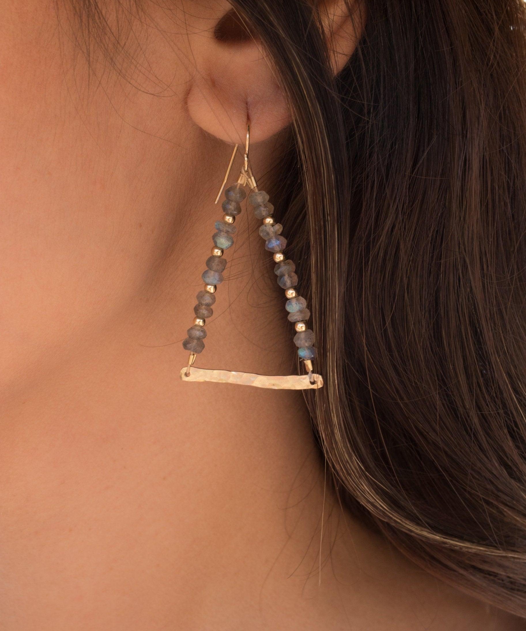 Labradorite Triangle Earrings ~ 14k Gold Filled ~ME055 - Maresia Jewelry