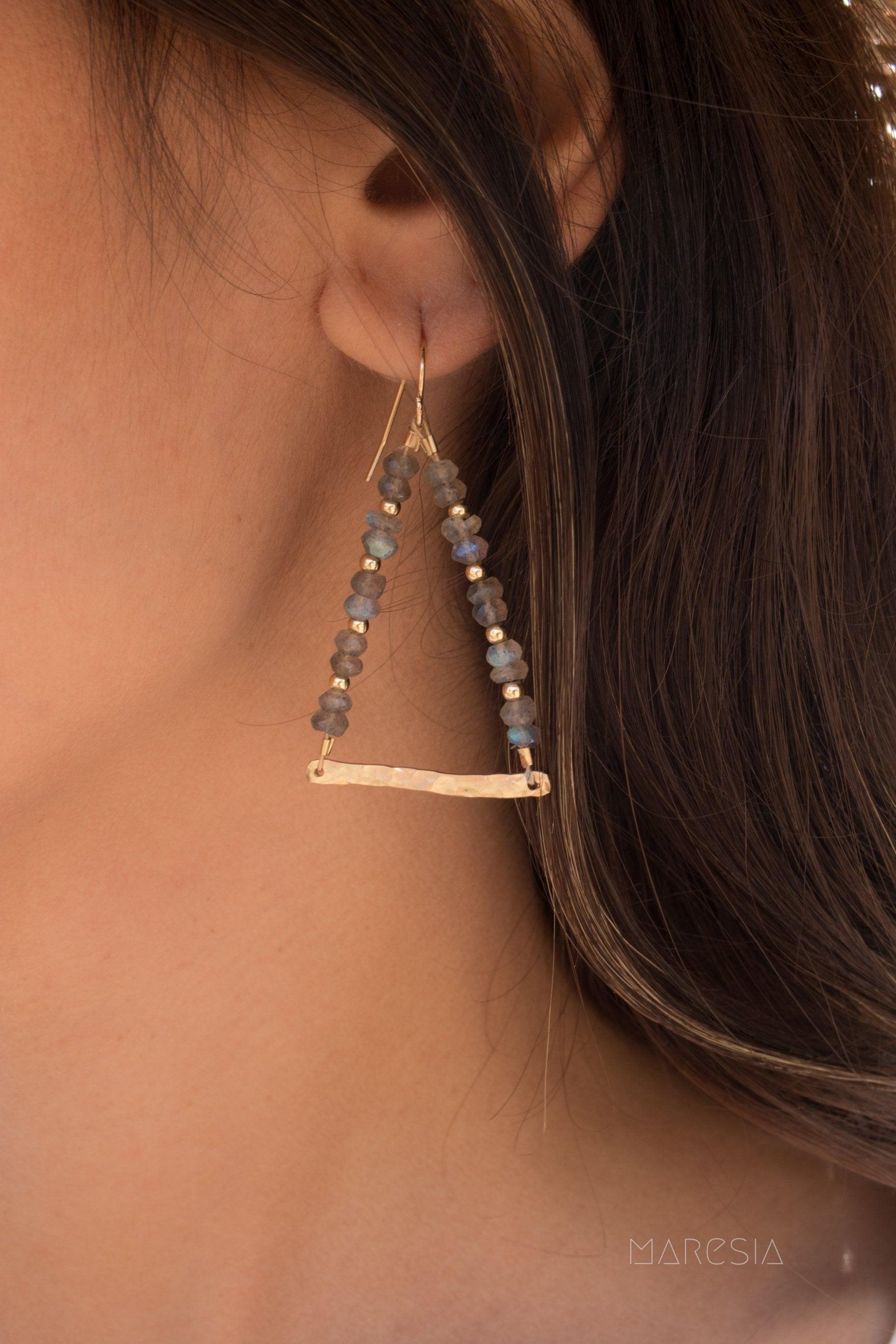 Labradorite Triangle Earrings ~ 14k Gold Filled ~ME055 - Maresia Jewelry