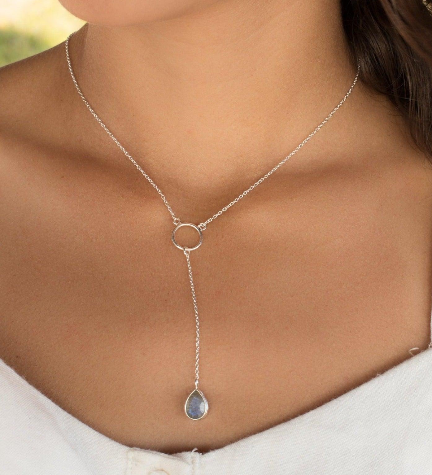 Labradorite Y Necklace ~ Sterling Silver 925 - Maresia Jewelry