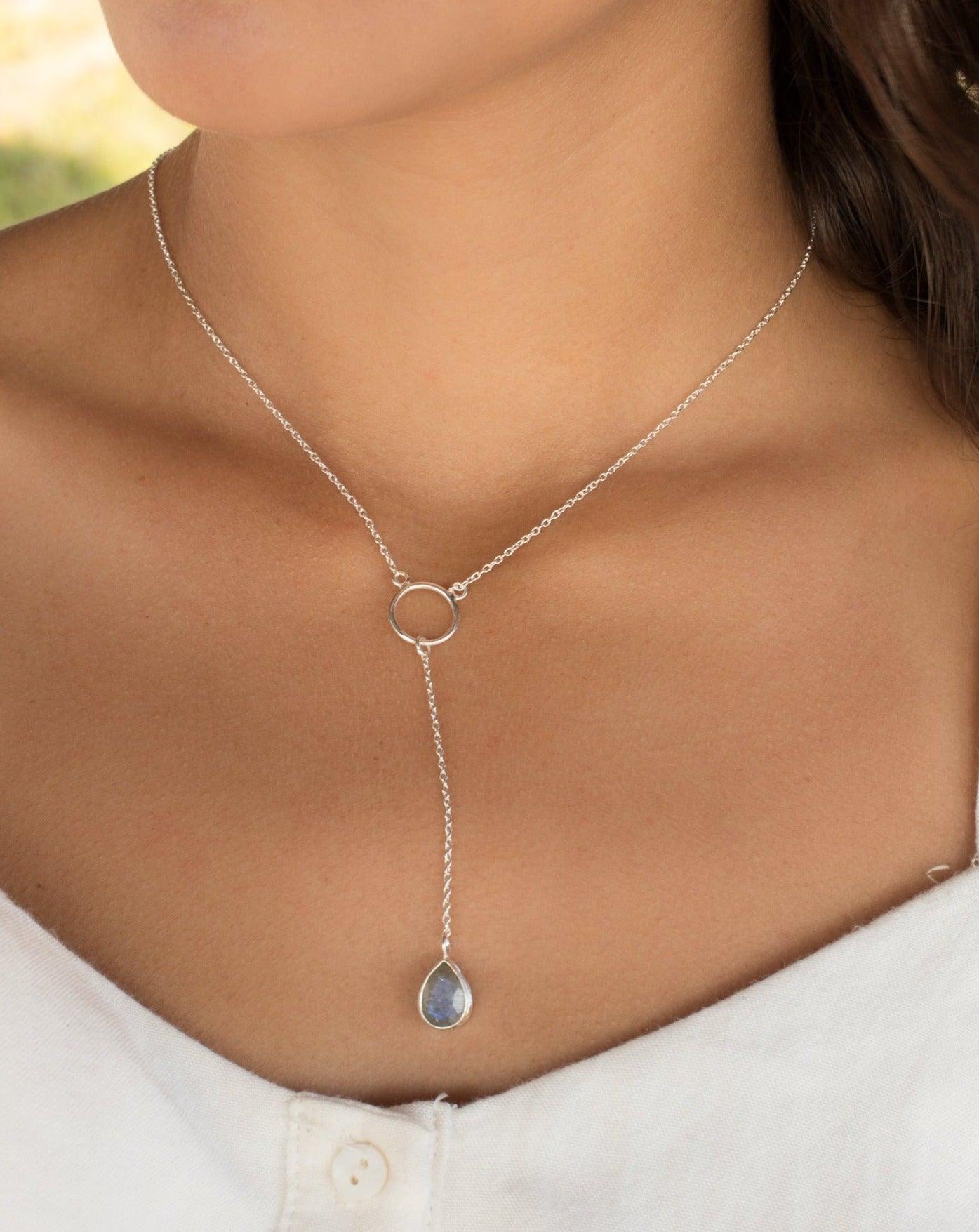 Labradorite Y Necklace ~ Sterling Silver 925 - Maresia Jewelry