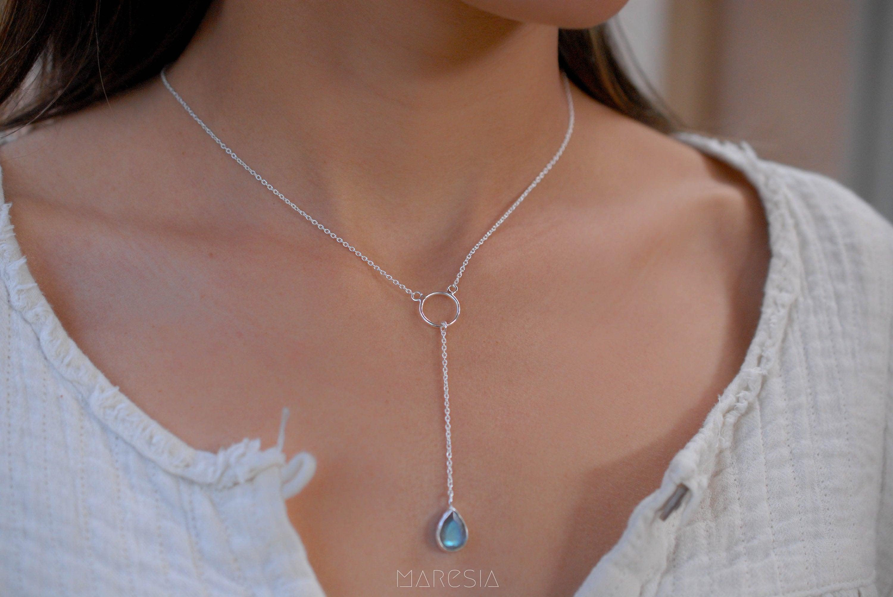 Labradorite Y Necklace ~ Sterling Silver 925 - Maresia Jewelry