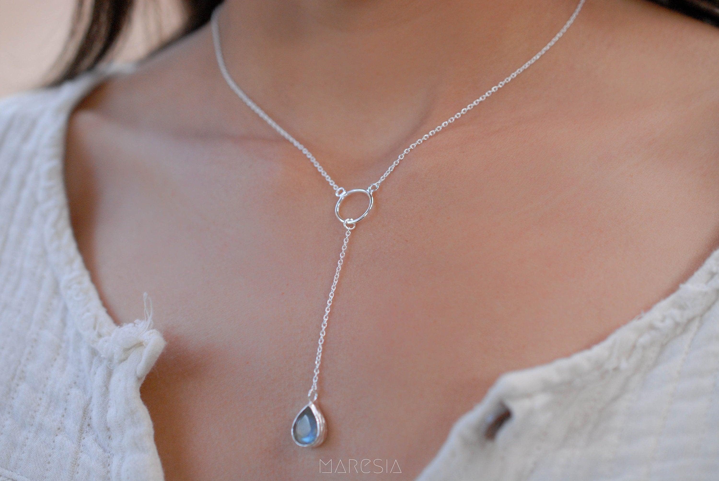 Labradorite Y Necklace ~ Sterling Silver 925 - Maresia Jewelry