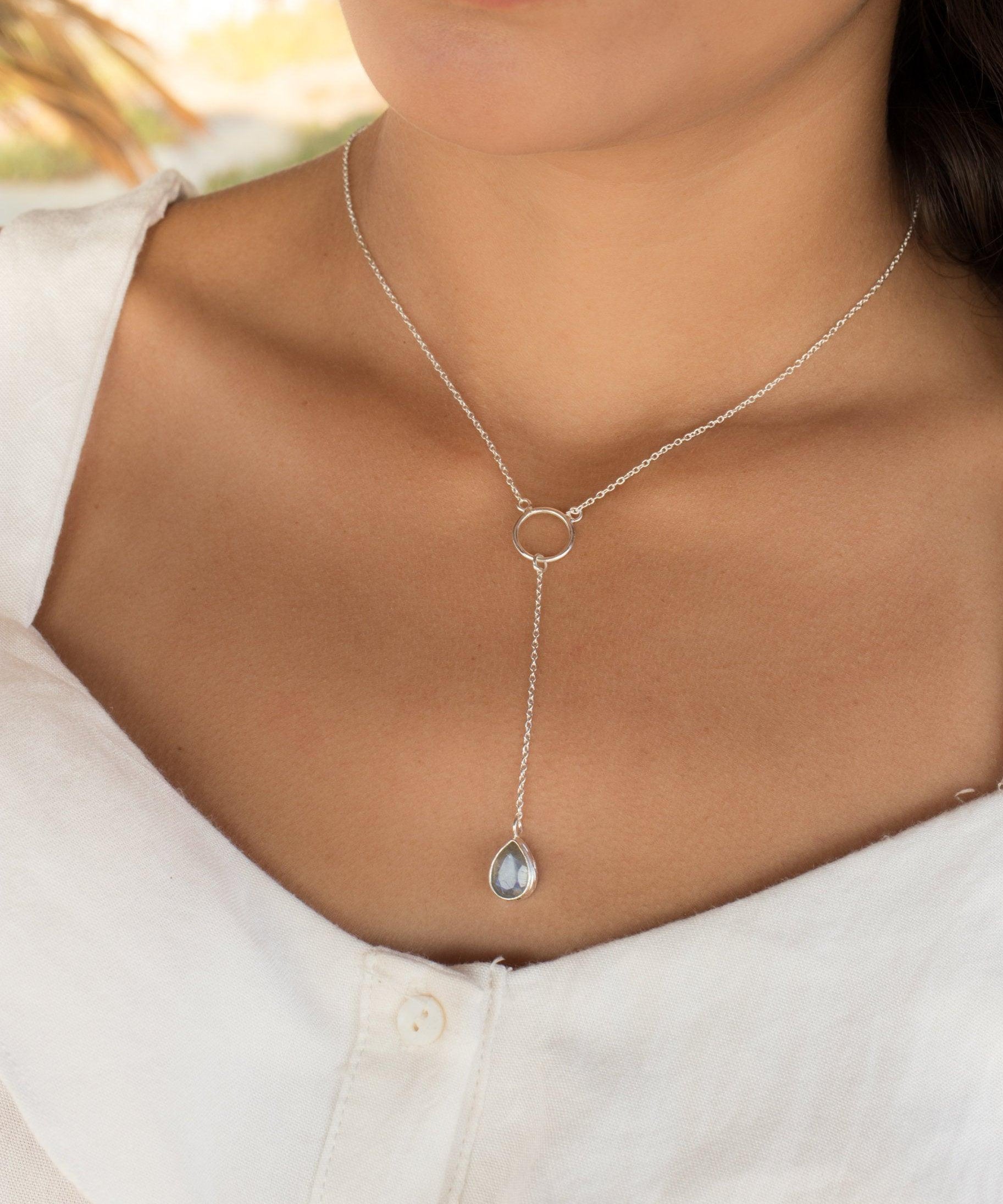 Labradorite Y Necklace ~ Sterling Silver 925 - Maresia Jewelry