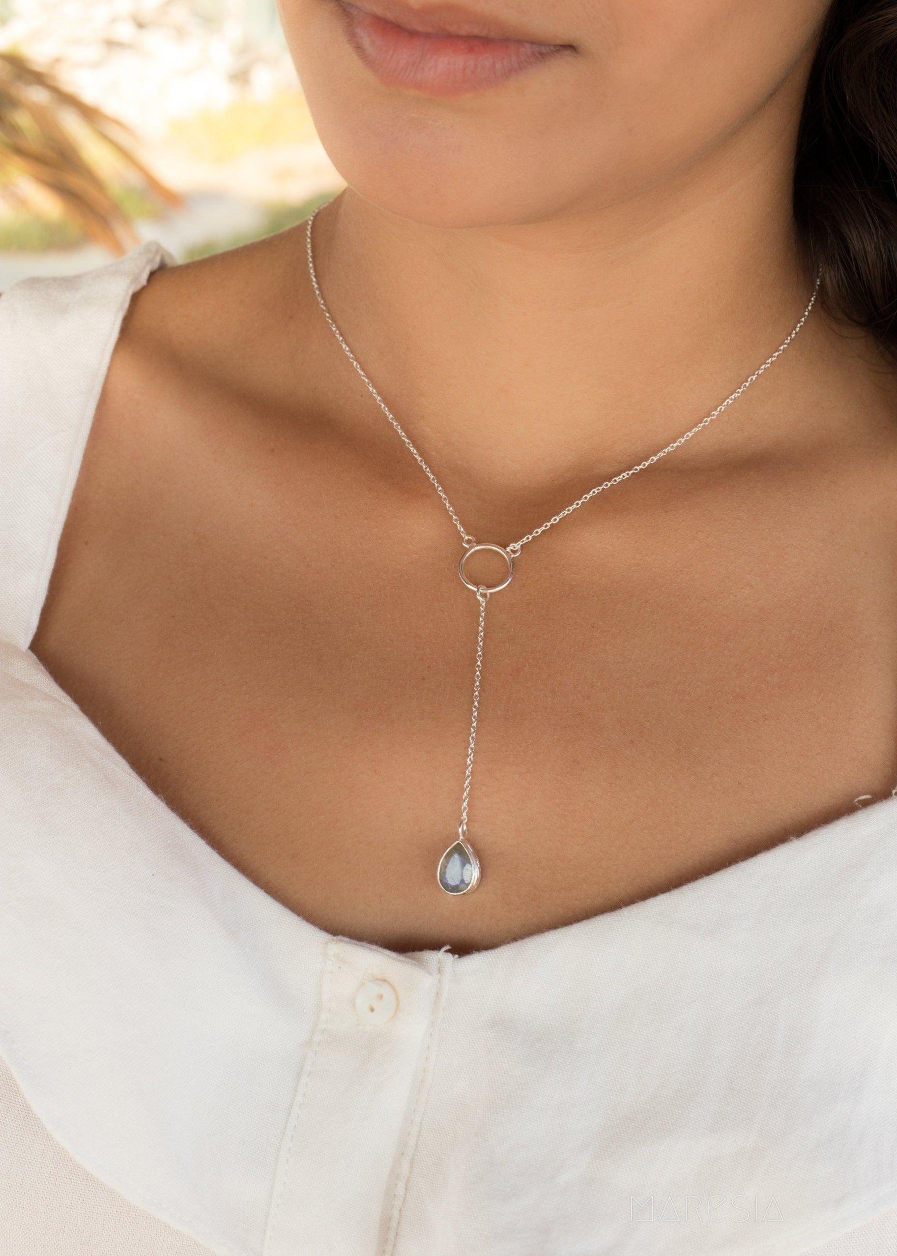 Labradorite Y Necklace ~ Sterling Silver 925 - Maresia Jewelry