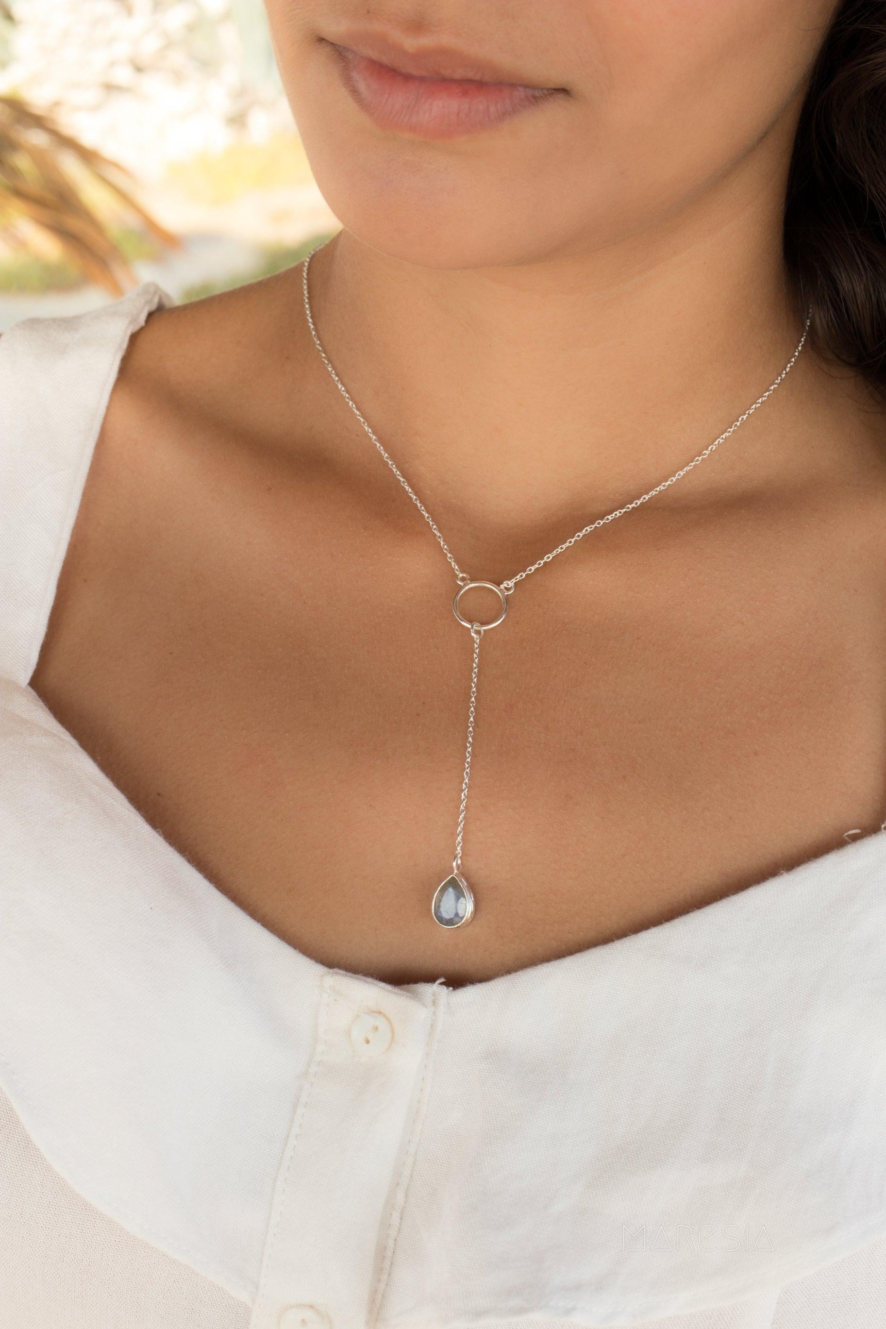Labradorite Y Necklace ~ Sterling Silver 925 - Maresia Jewelry