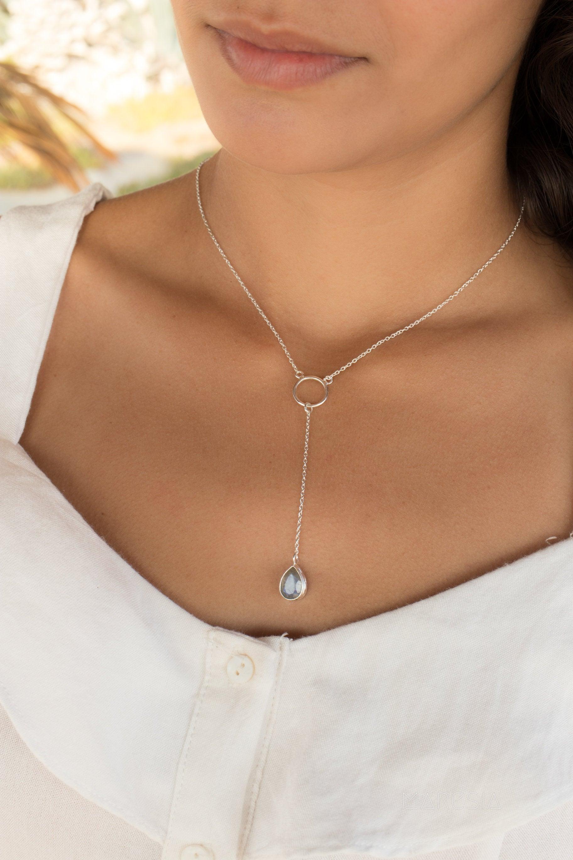 Labradorite Y Necklace ~ Sterling Silver 925 - Maresia Jewelry