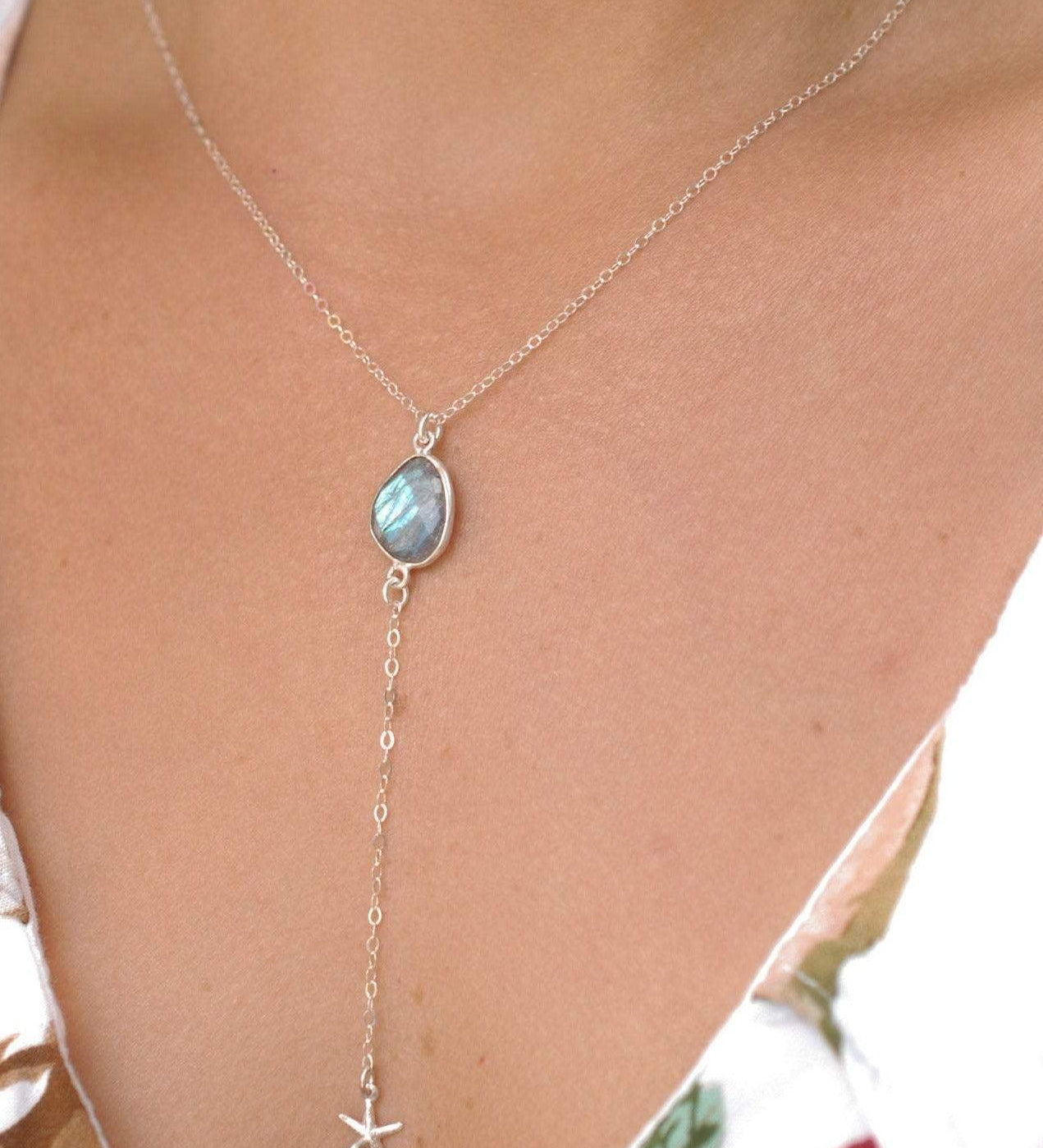 Labradorite Y Necklace ~ Sterling Silver 925 - Maresia Jewelry