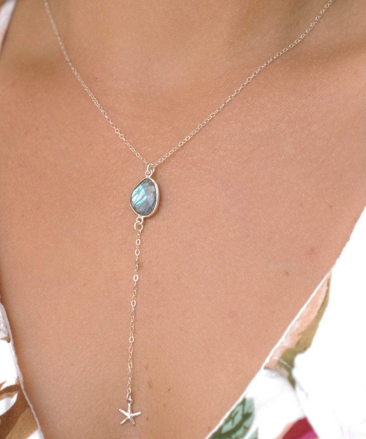 Labradorite Y Necklace ~ Sterling Silver 925 - Maresia Jewelry