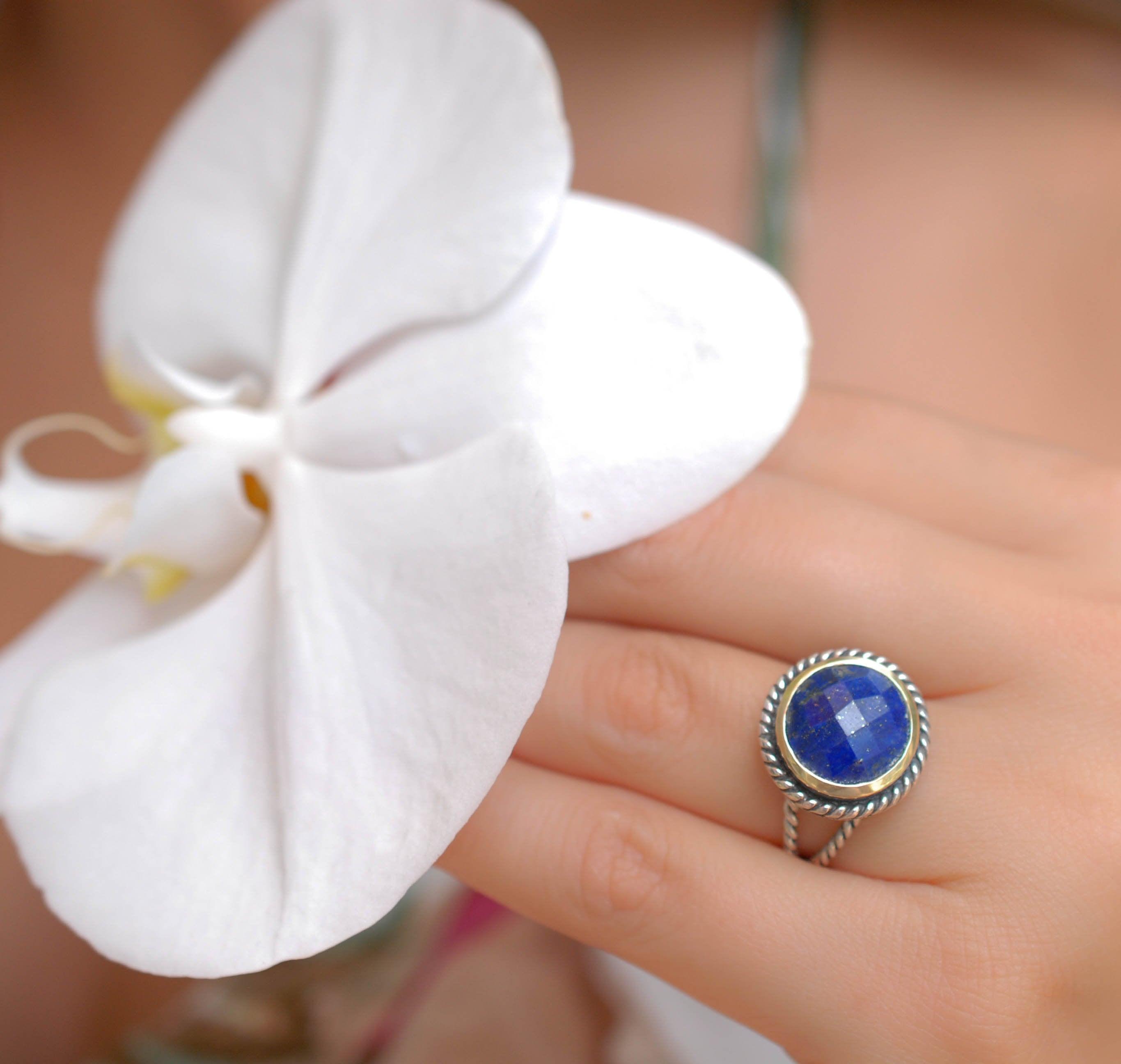Lapis Lazuli Ring ~ Sterling Silver 925 and Gold Vermeil ~MR169 - Maresia Jewelry