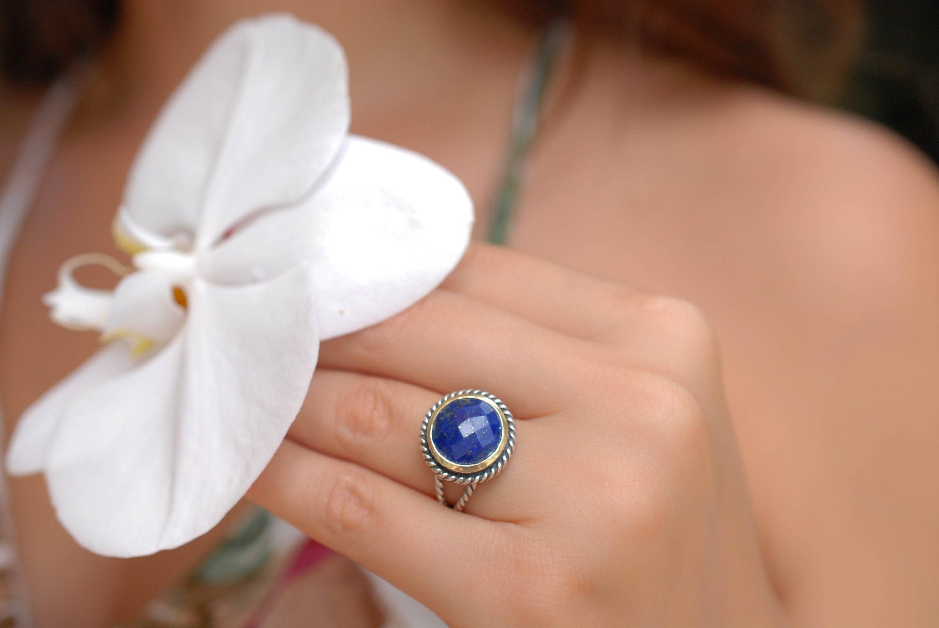 Lapis Lazuli Ring ~ Sterling Silver 925 and Gold Vermeil ~MR169 - Maresia Jewelry