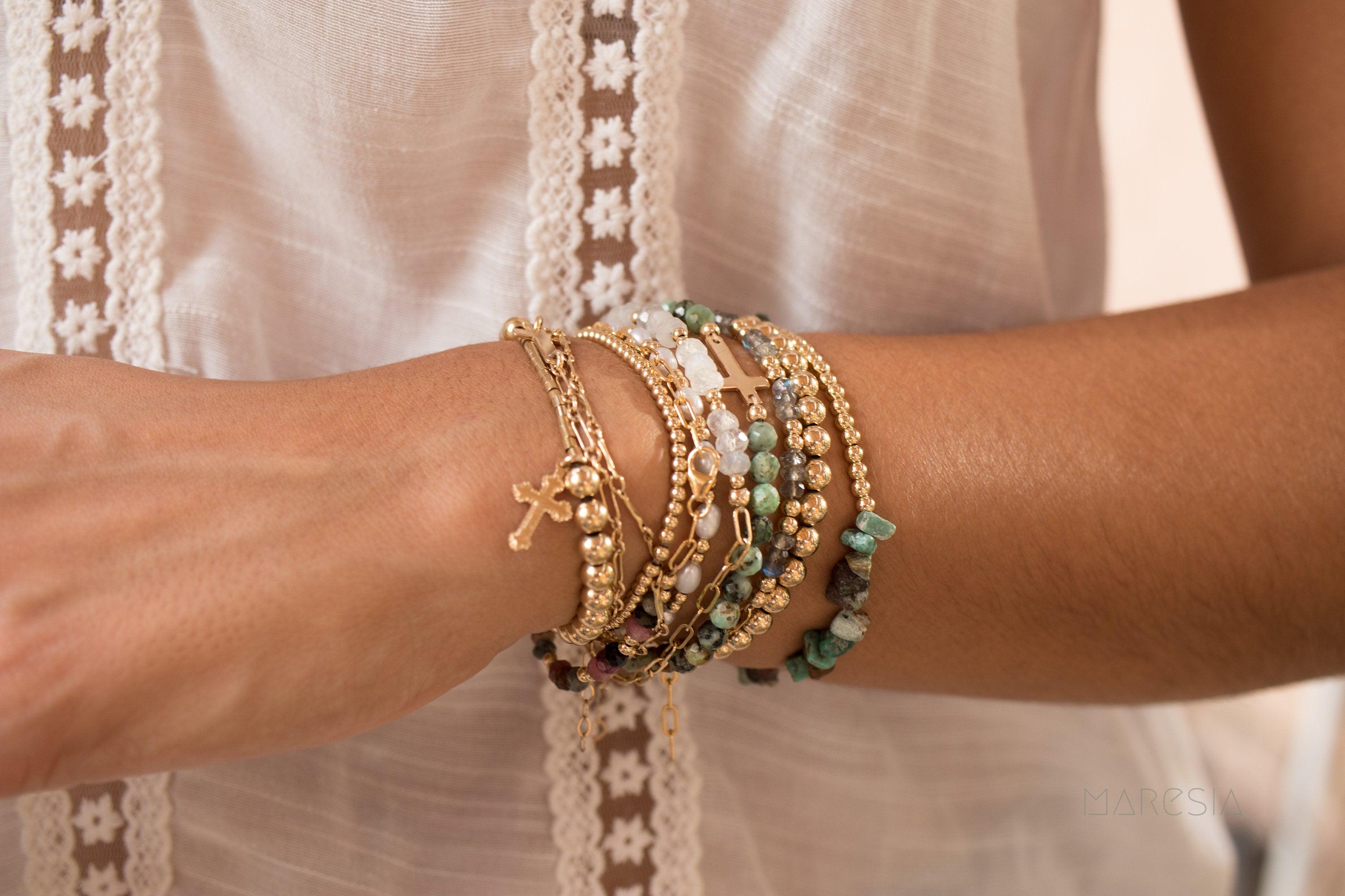 Sterling Silver or Gold Filled Bead Bracelet ~ Elastic Bracelet ~ Handmade ~ Hippie ~Bohemian ~Jewelry ~Stackable ~ MB010