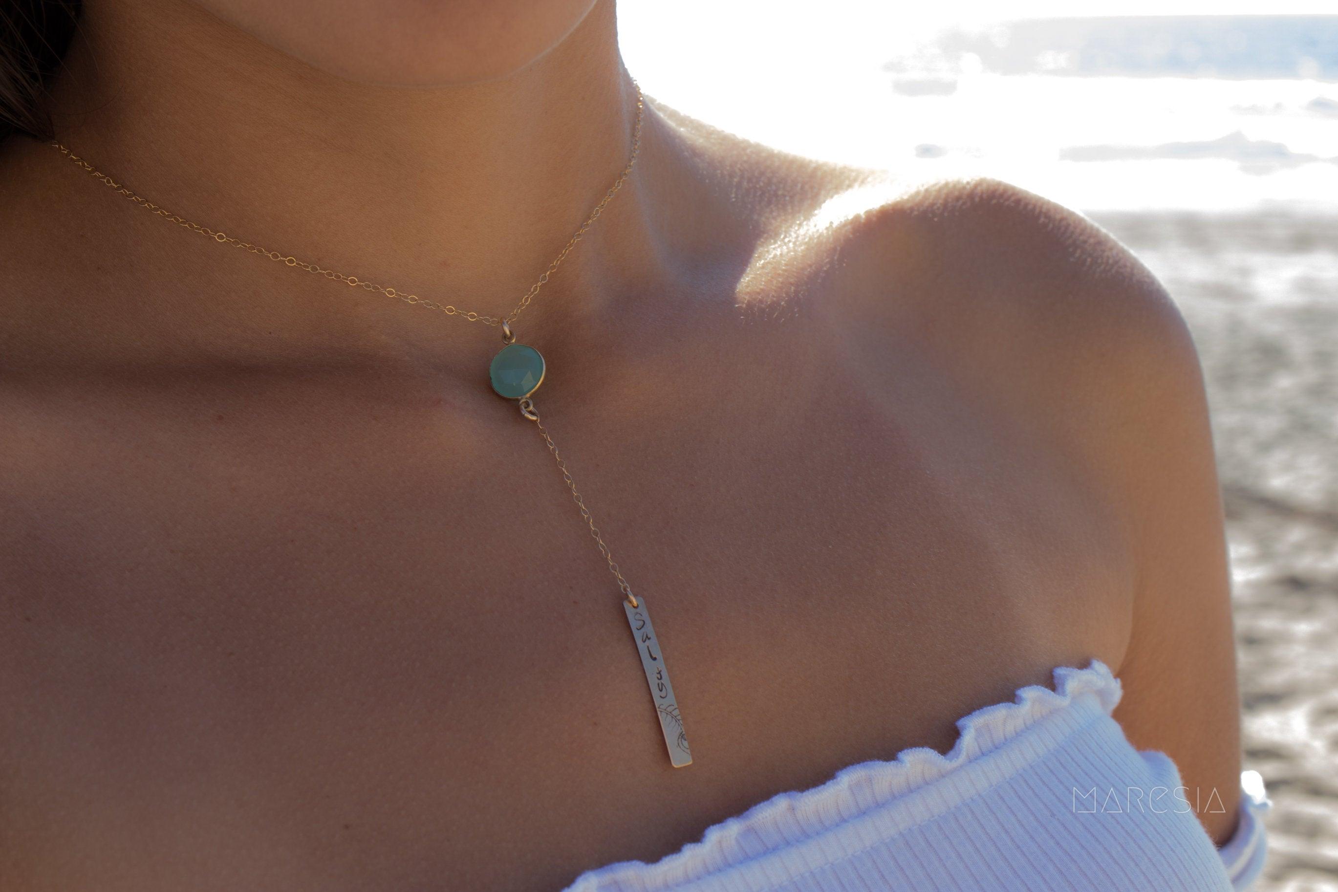 Lariat Hand Stamped Necklace ~ Sterling Silver 925 & Gold Filled - Maresia Jewelry