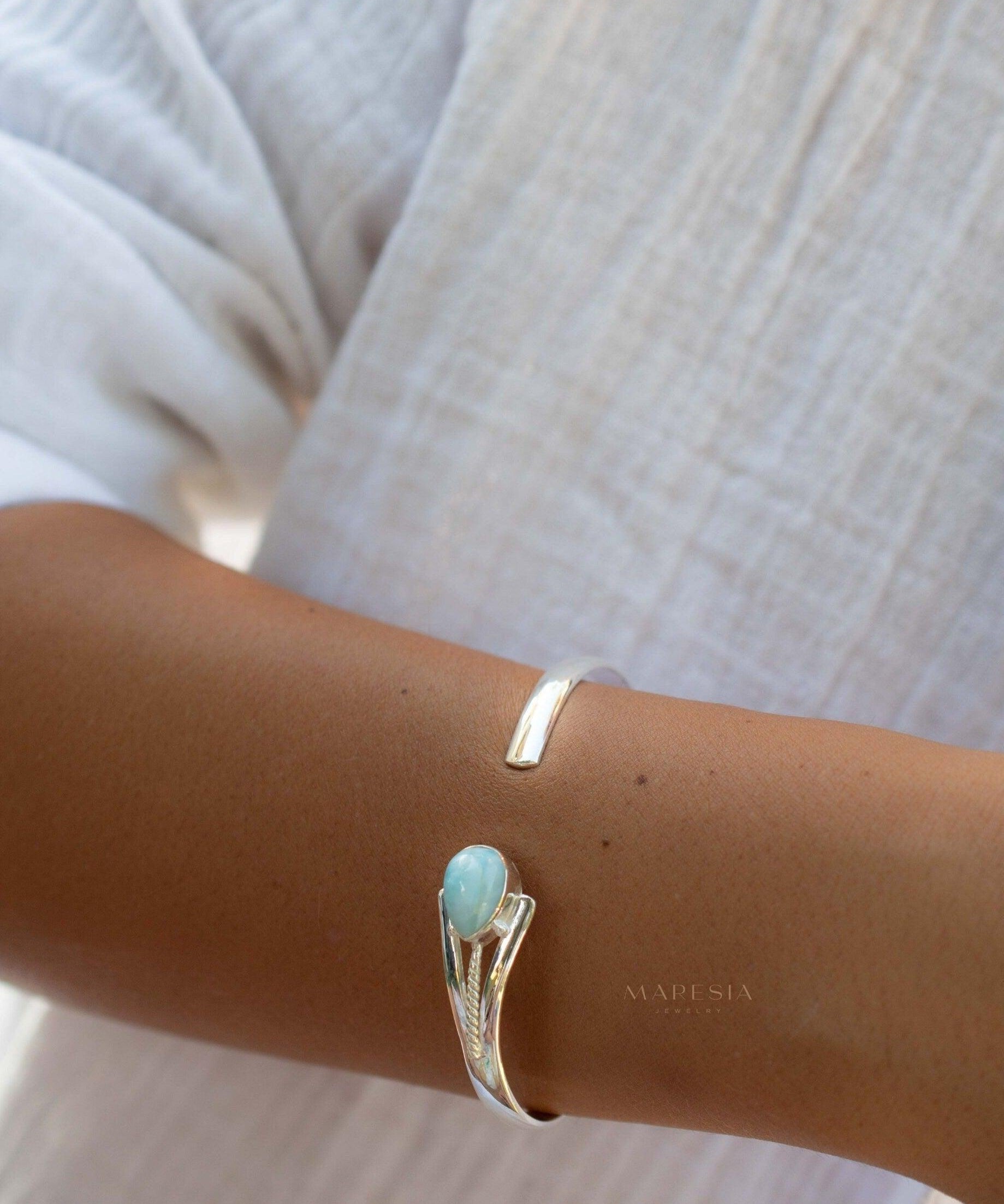 Larimar Adjustable Bracelet ~ Sterling Silver 925~Handmade~Statement~ Hippie ~Bohemian ~Jewelry ~Gift For Her ~Gemstone ~Body Jewelry MB058