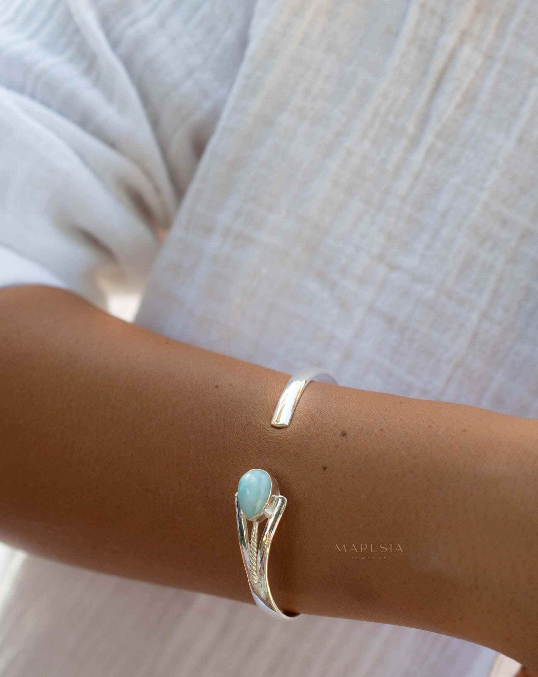 Larimar Adjustable Bracelet ~ Sterling Silver 925~Handmade~Statement~ Hippie ~Bohemian ~Jewelry ~Gift For Her ~Gemstone ~Body Jewelry MB058
