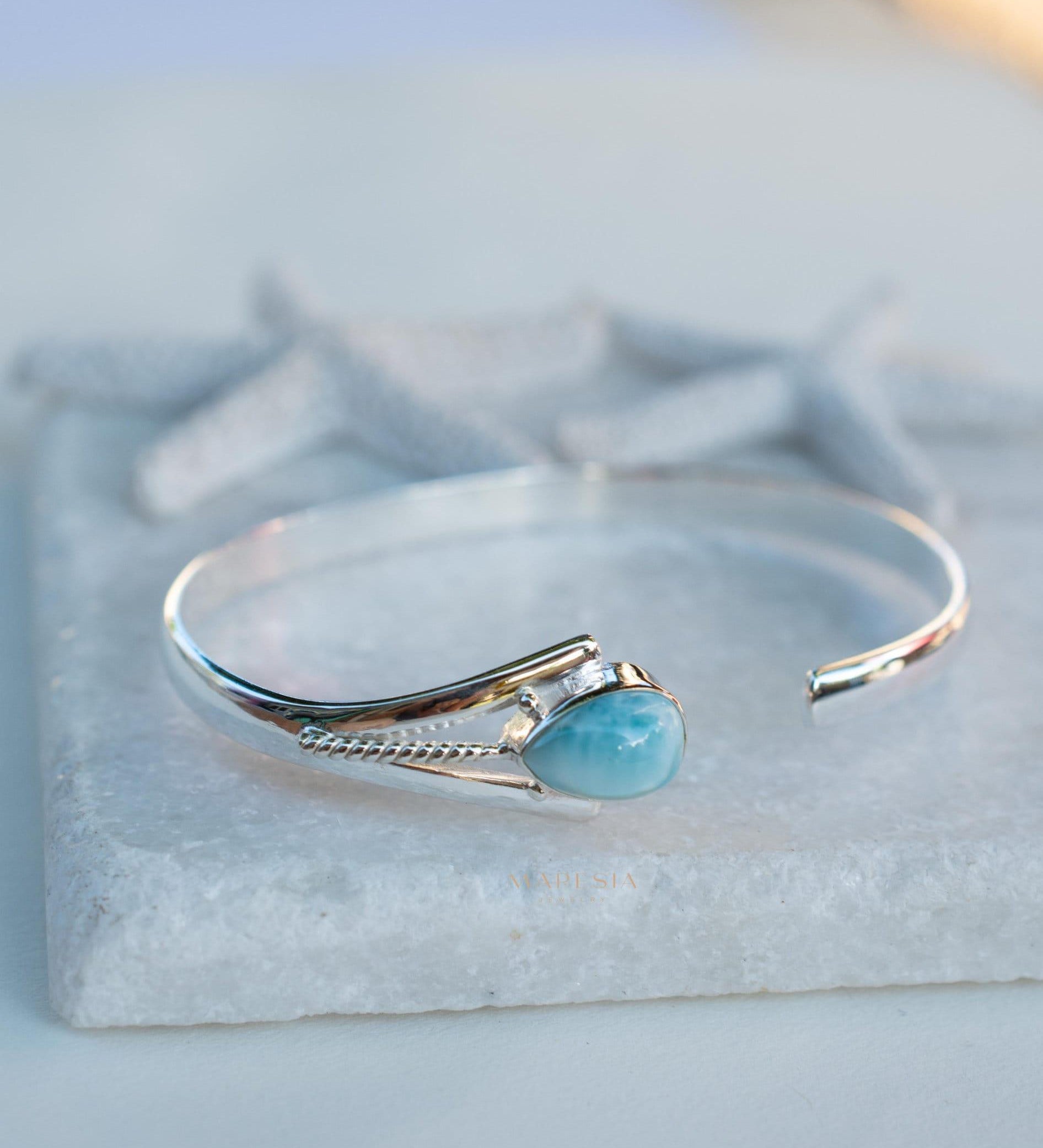 Larimar Adjustable Bracelet ~ Sterling Silver 925~Handmade~Statement~ Hippie ~Bohemian ~Jewelry ~Gift For Her ~Gemstone ~Body Jewelry MB058