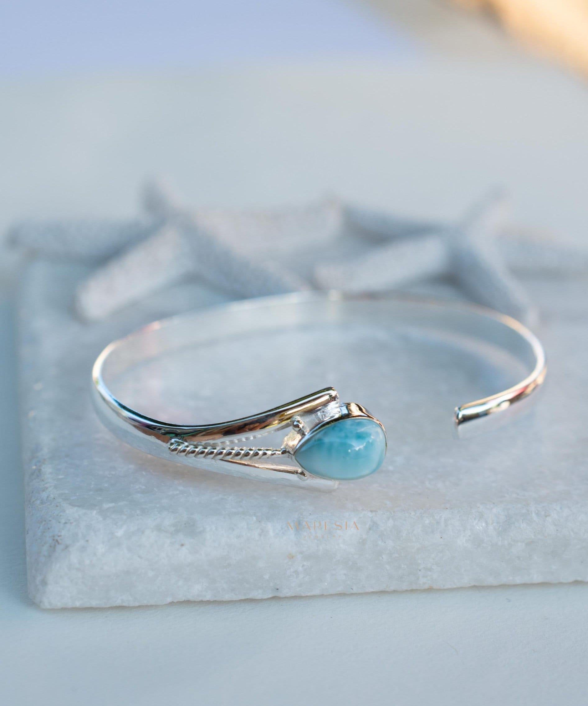 Larimar Adjustable Bracelet ~ Sterling Silver 925~Handmade~Statement~ Hippie ~Bohemian ~Jewelry ~Gift For Her ~Gemstone ~Body Jewelry MB058