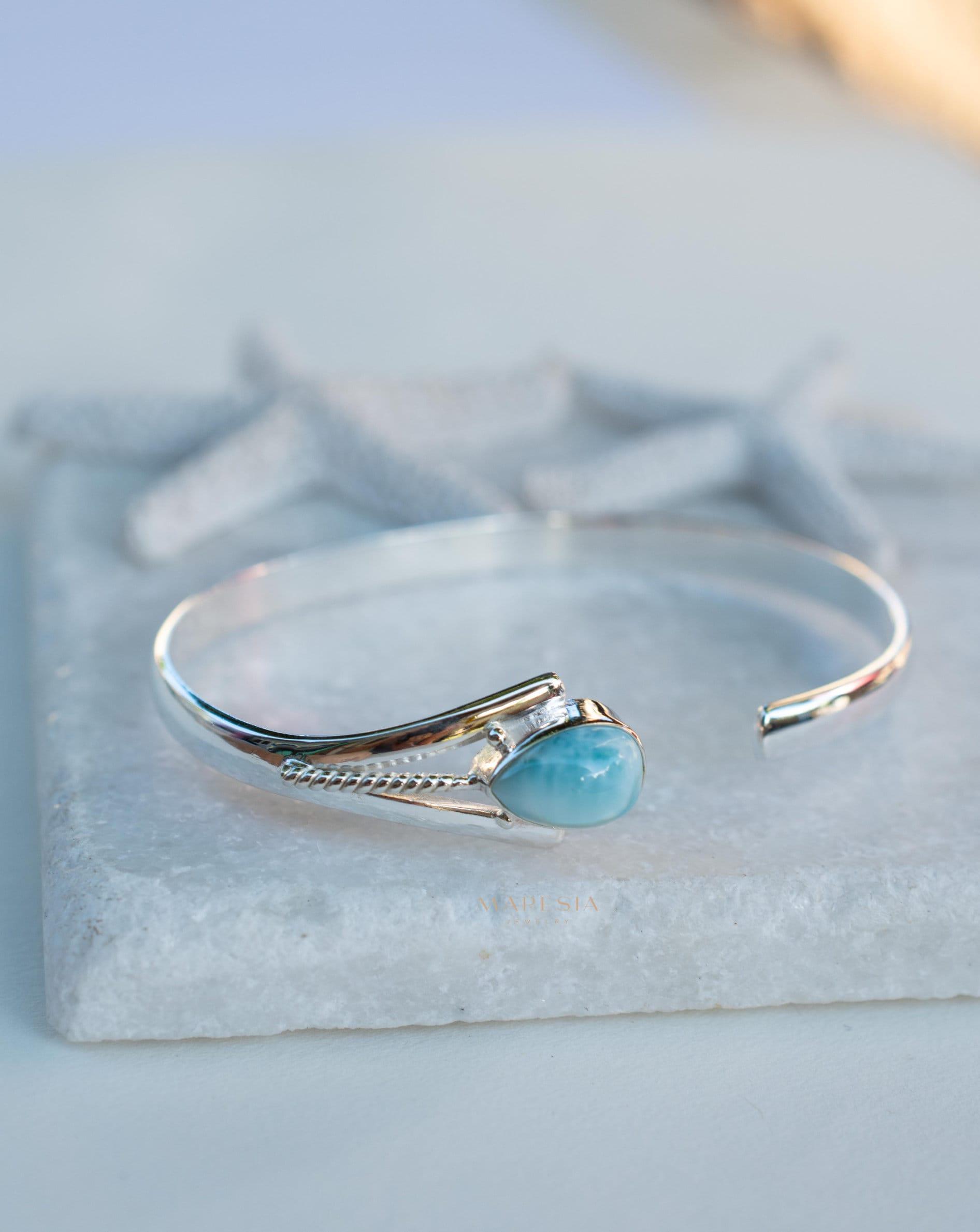 Larimar Adjustable Bracelet ~ Sterling Silver 925~Handmade~Statement~ Hippie ~Bohemian ~Jewelry ~Gift For Her ~Gemstone ~Body Jewelry MB058
