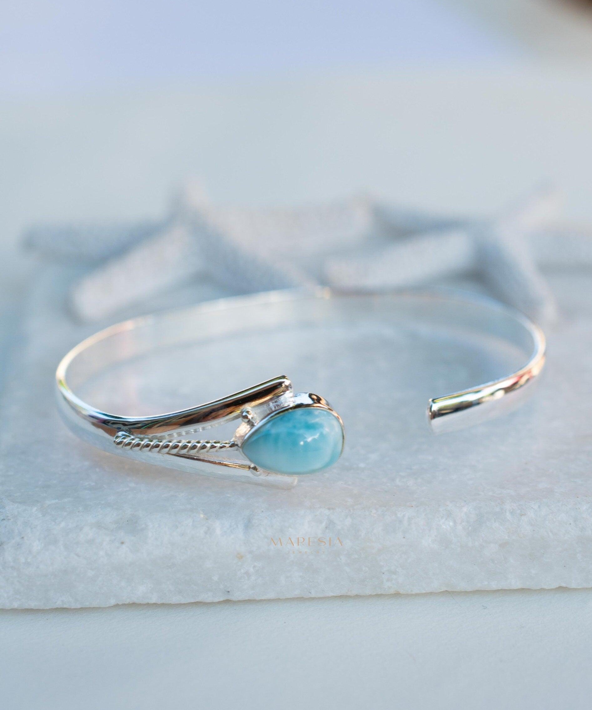 Larimar Adjustable Bracelet ~ Sterling Silver 925~Handmade~Statement~ Hippie ~Bohemian ~Jewelry ~Gift For Her ~Gemstone ~Body Jewelry MB058