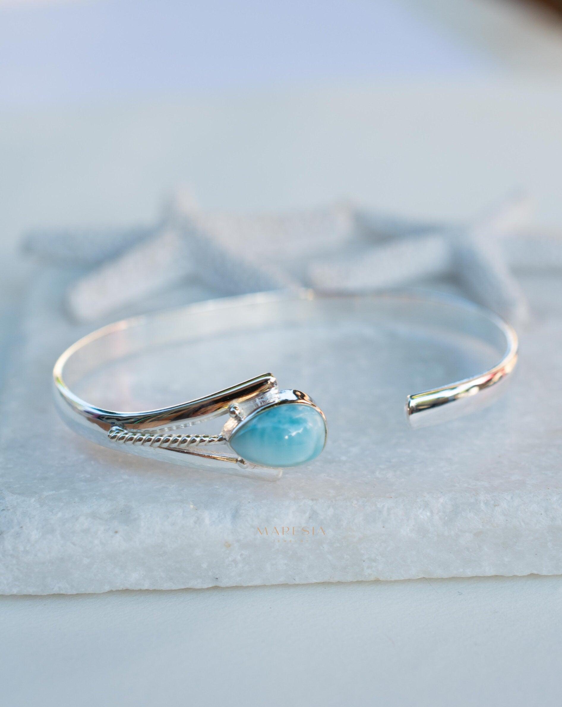 Larimar Adjustable Bracelet ~ Sterling Silver 925~Handmade~Statement~ Hippie ~Bohemian ~Jewelry ~Gift For Her ~Gemstone ~Body Jewelry MB058