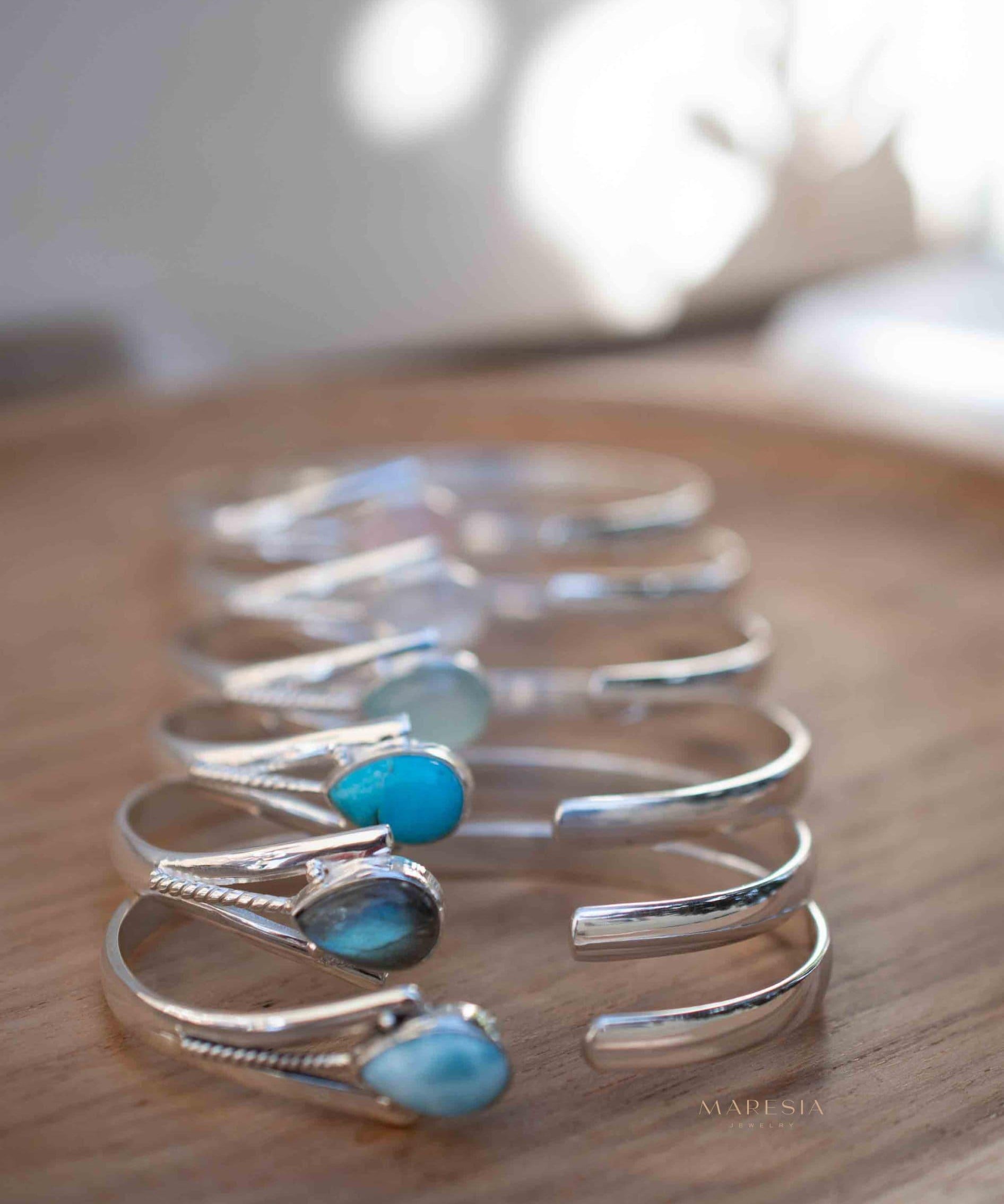 Larimar Adjustable Bracelet ~ Sterling Silver 925~Handmade~Statement~ Hippie ~Bohemian ~Jewelry ~Gift For Her ~Gemstone ~Body Jewelry MB058