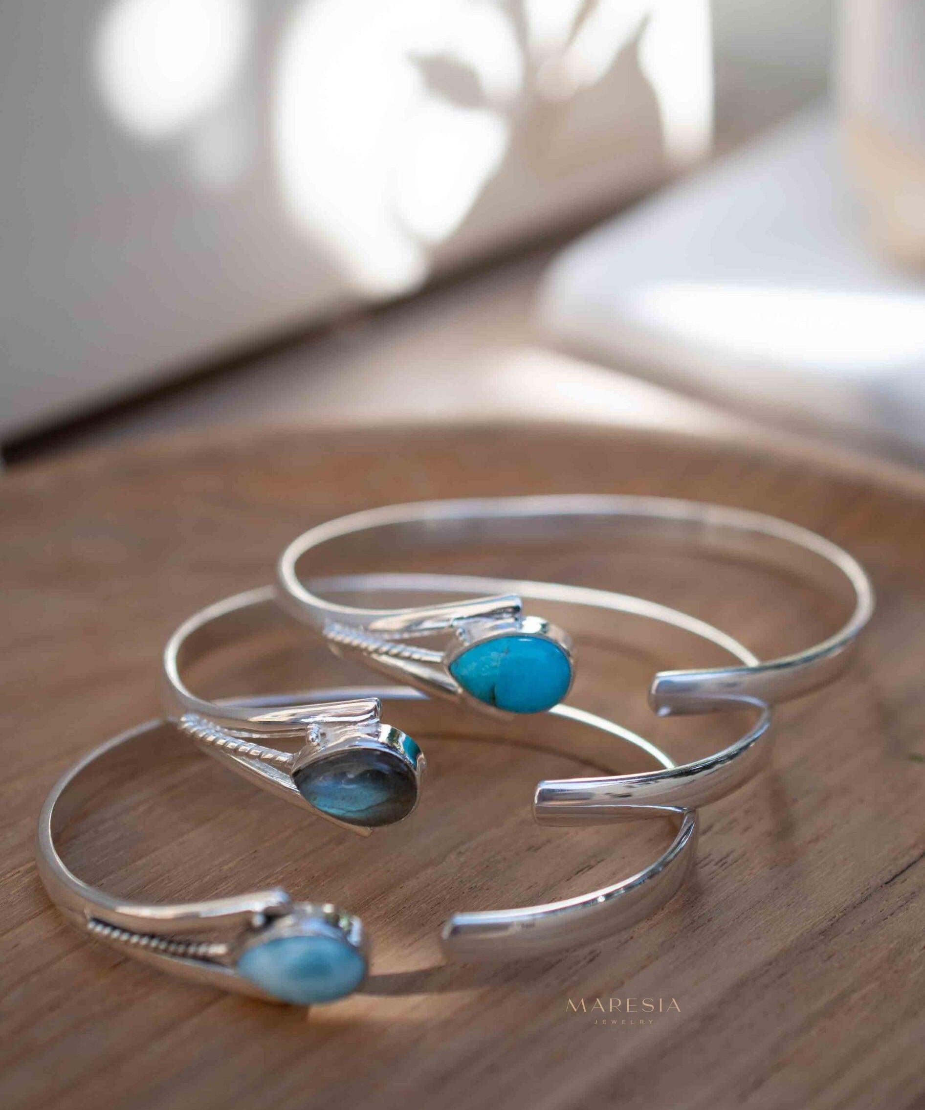 Larimar Adjustable Bracelet ~ Sterling Silver 925~Handmade~Statement~ Hippie ~Bohemian ~Jewelry ~Gift For Her ~Gemstone ~Body Jewelry MB058
