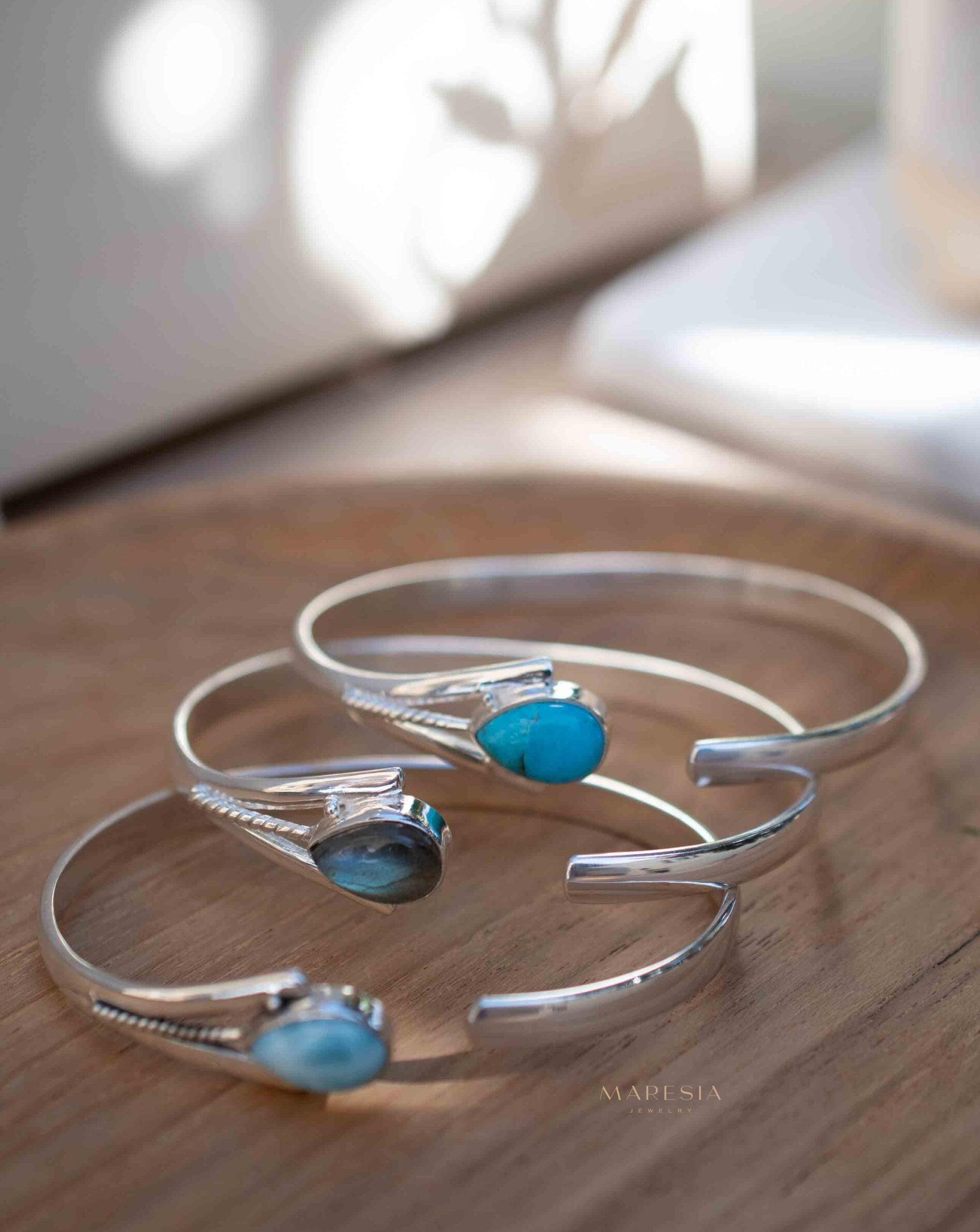 Larimar Adjustable Bracelet ~ Sterling Silver 925~Handmade~Statement~ Hippie ~Bohemian ~Jewelry ~Gift For Her ~Gemstone ~Body Jewelry MB058