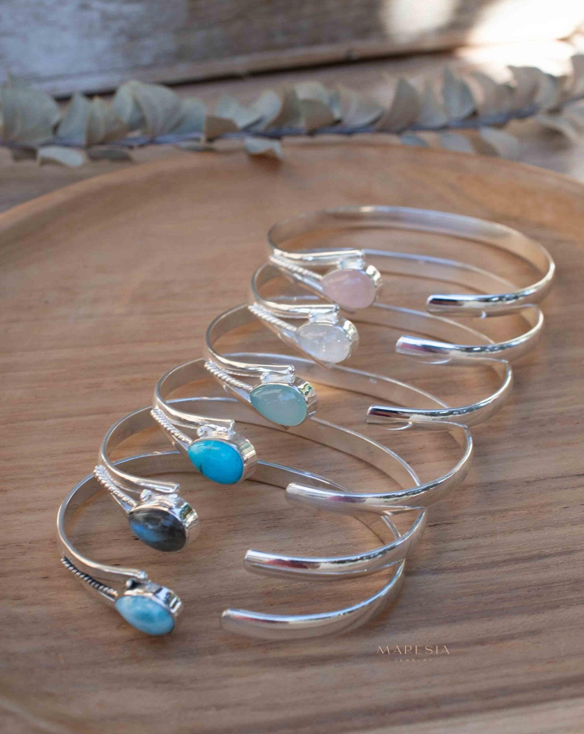 Larimar Adjustable Bracelet ~ Sterling Silver 925~Handmade~Statement~ Hippie ~Bohemian ~Jewelry ~Gift For Her ~Gemstone ~Body Jewelry MB058