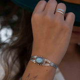 Larimar Adjustable Small wrist Bracelet ~ Sterling Silver 925~Handmade~Hippie ~Bohemian~Jewelry ~Gift For Her ~Gemstone ~Body~MB057