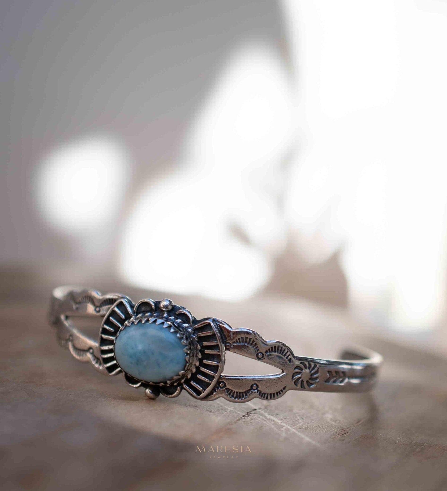 Larimar Adjustable Small wrist Bracelet ~ Sterling Silver 925~Handmade~Hippie ~Bohemian~Jewelry ~Gift For Her ~Gemstone ~Body~MB057