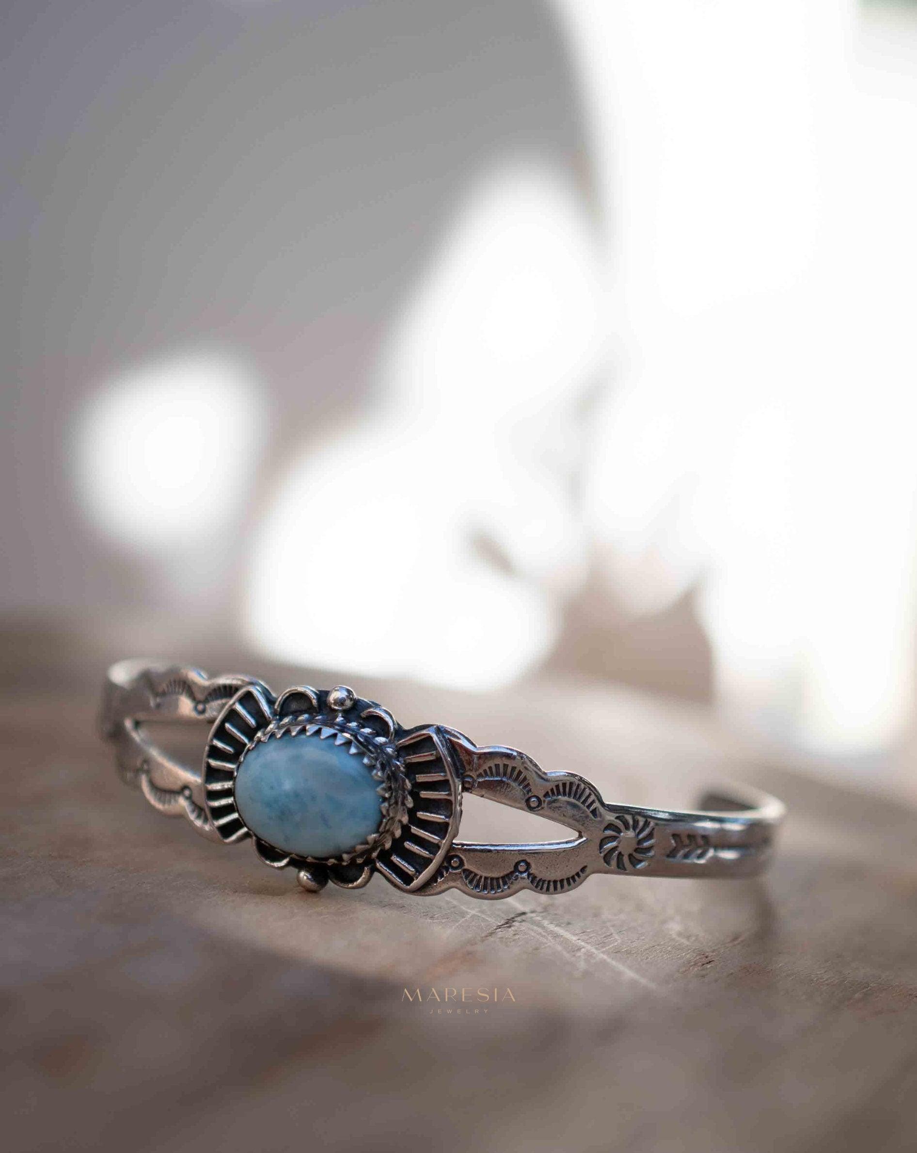Larimar Adjustable Small wrist Bracelet ~ Sterling Silver 925~Handmade~Hippie ~Bohemian~Jewelry ~Gift For Her ~Gemstone ~Body~MB057