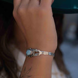 Larimar Adjustable Small wrist Bracelet ~ Sterling Silver 925~Handmade~Hippie ~Bohemian~Jewelry ~Gift For Her ~Gemstone ~Body~MB057