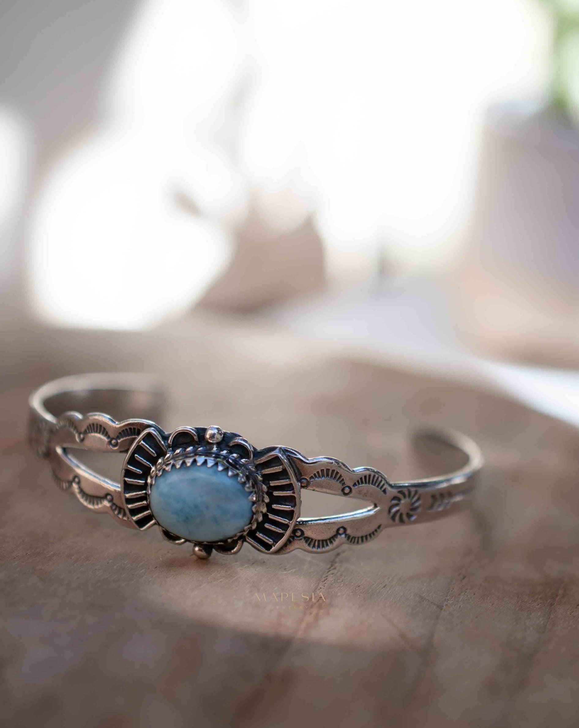 Larimar Adjustable Small wrist Bracelet ~ Sterling Silver 925~Handmade~Hippie ~Bohemian~Jewelry ~Gift For Her ~Gemstone ~Body~MB057