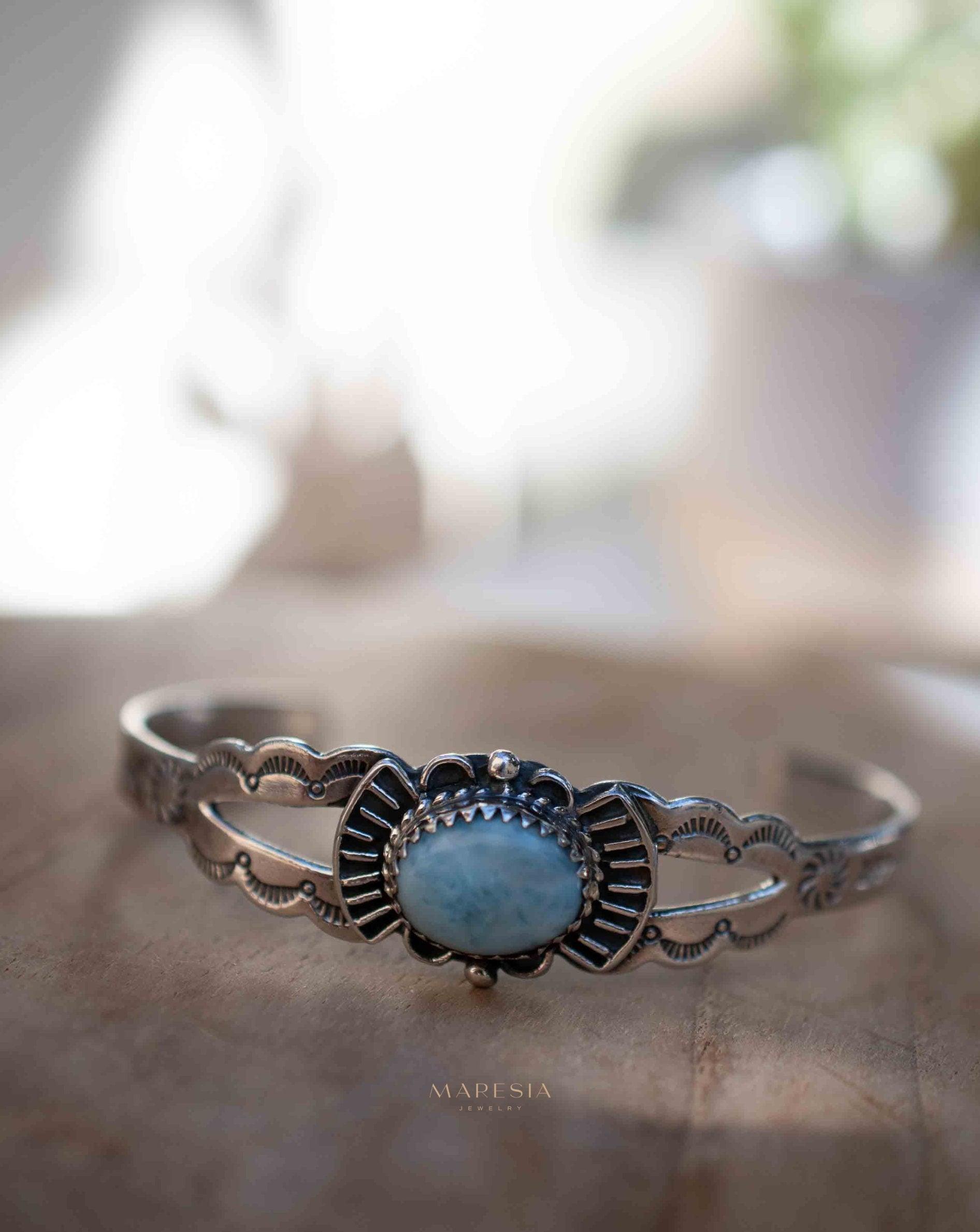 Larimar Adjustable Small wrist Bracelet ~ Sterling Silver 925~Handmade~Hippie ~Bohemian~Jewelry ~Gift For Her ~Gemstone ~Body~MB057