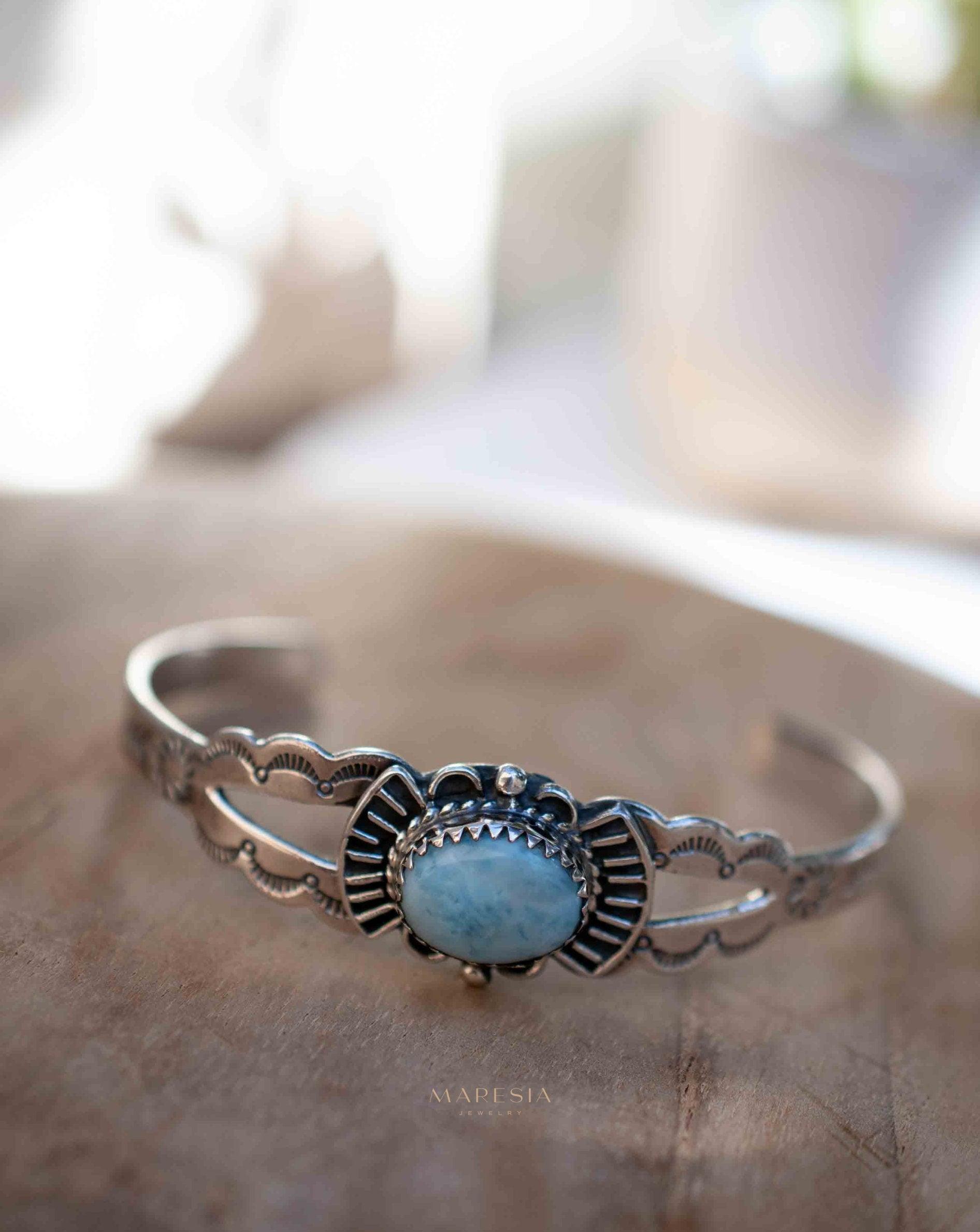 Larimar Adjustable Small wrist Bracelet ~ Sterling Silver 925~Handmade~Hippie ~Bohemian~Jewelry ~Gift For Her ~Gemstone ~Body~MB057