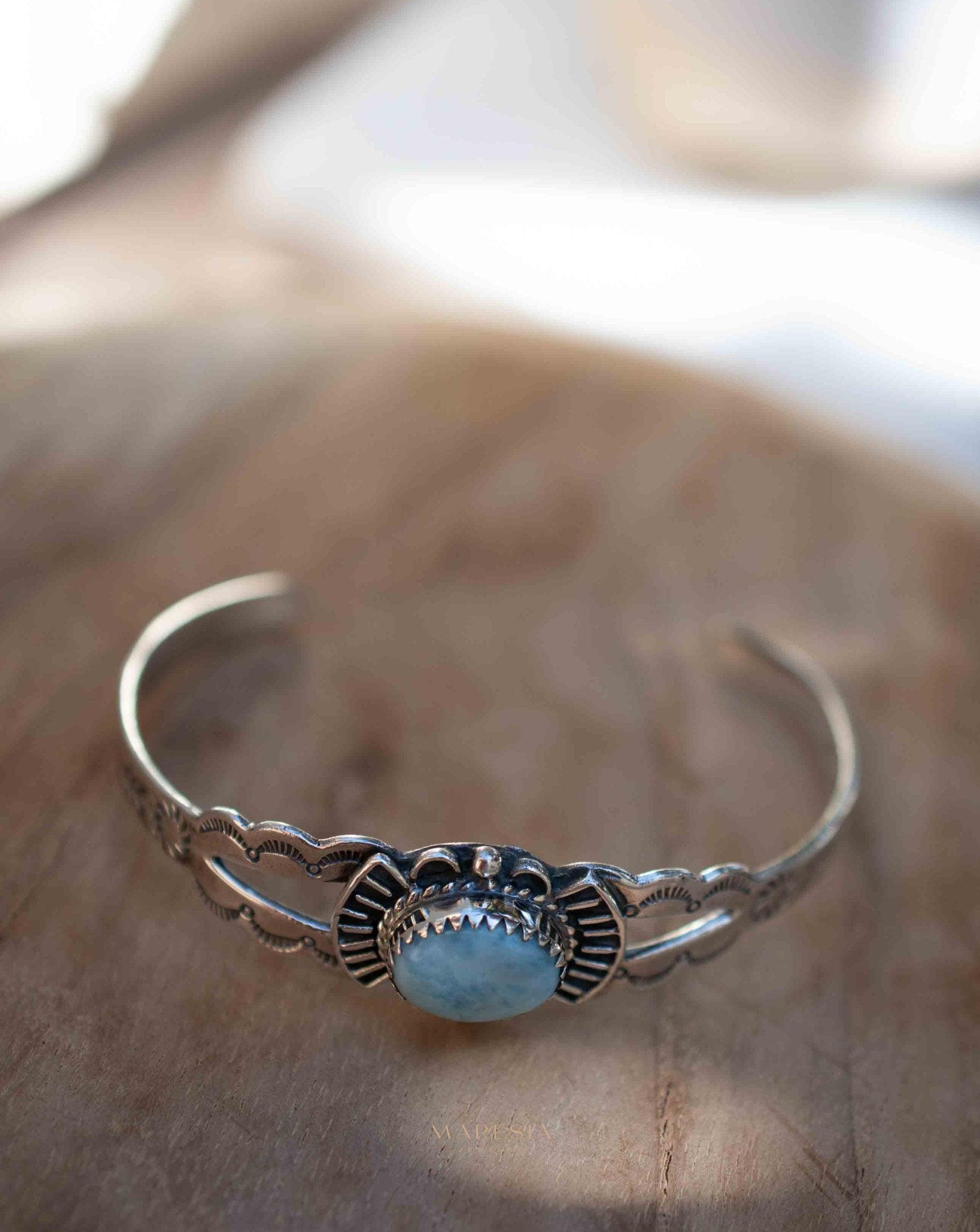 Larimar Adjustable Small wrist Bracelet ~ Sterling Silver 925~Handmade~Hippie ~Bohemian~Jewelry ~Gift For Her ~Gemstone ~Body~MB057