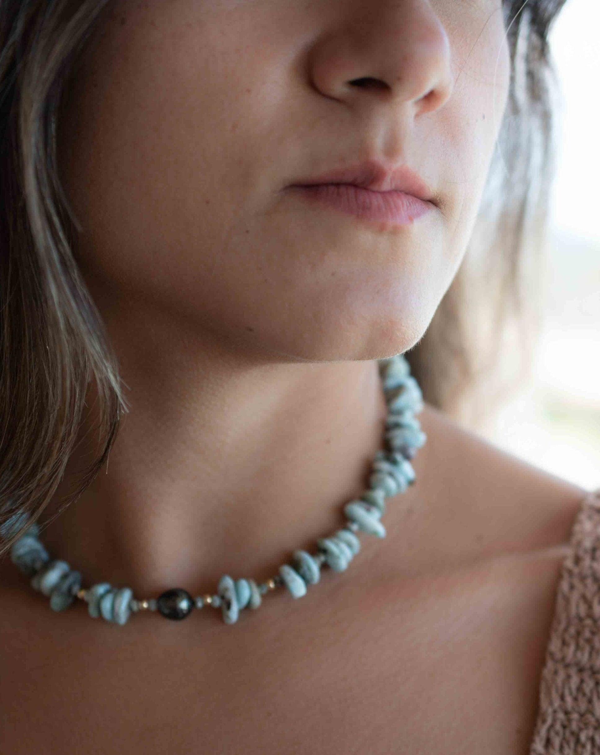 Larimar & Tahitian Pearl Choker ~ Sterling Silver 925 or Gold Filled~ Choker ~ Jewelry ~ Minimalist~ Handmade~  Delicate ~Layered MN0