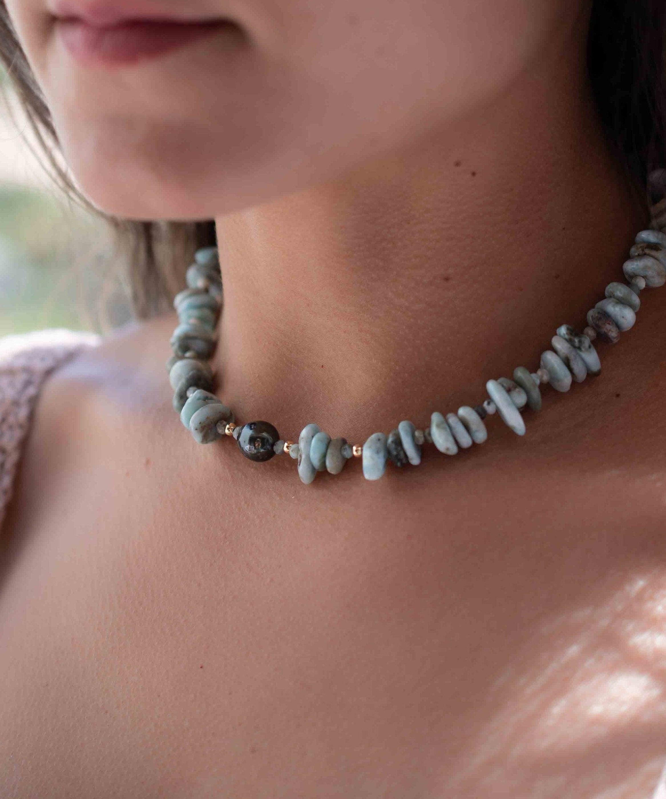Larimar & Tahitian Pearl Choker ~ Sterling Silver 925 or Gold Filled~ Choker ~ Jewelry ~ Minimalist~ Handmade~  Delicate ~Layered MN0