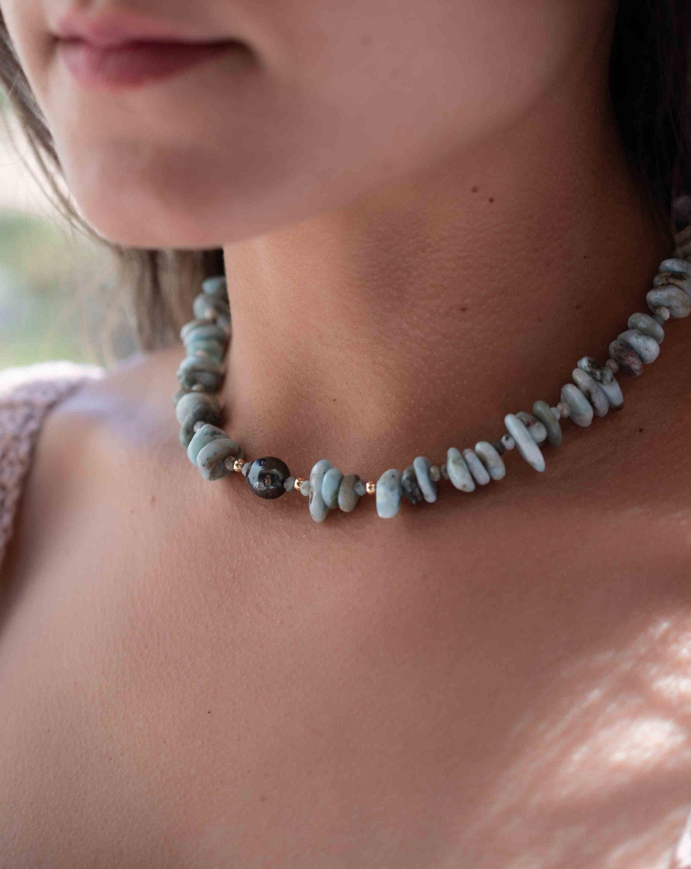 Larimar & Tahitian Pearl Choker ~ Sterling Silver 925 or Gold Filled~ Choker ~ Jewelry ~ Minimalist~ Handmade~  Delicate ~Layered MN0