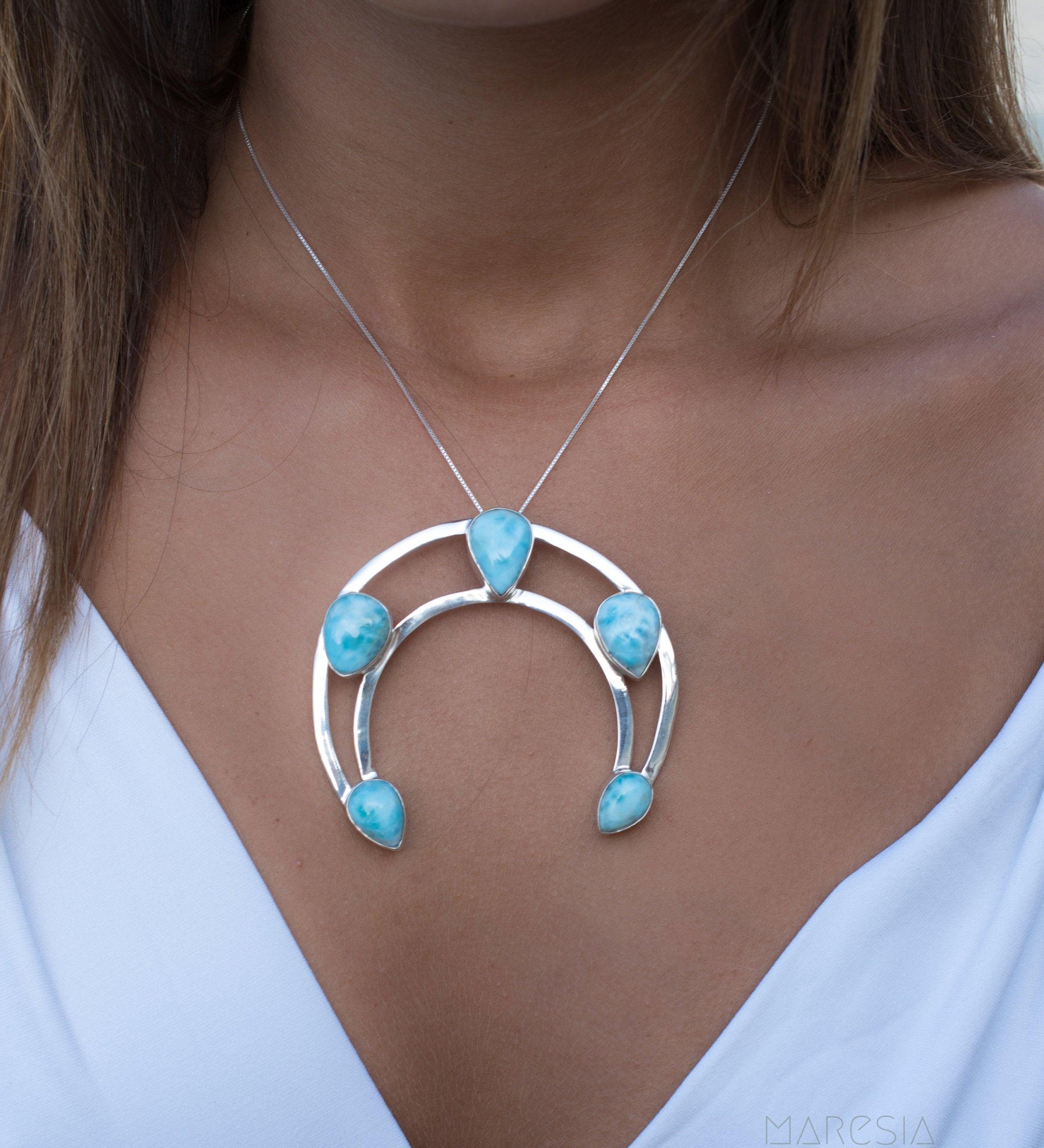 Larimar Necklace ~ Sterling Silver 925 ~ MN003A - Maresia Jewelry