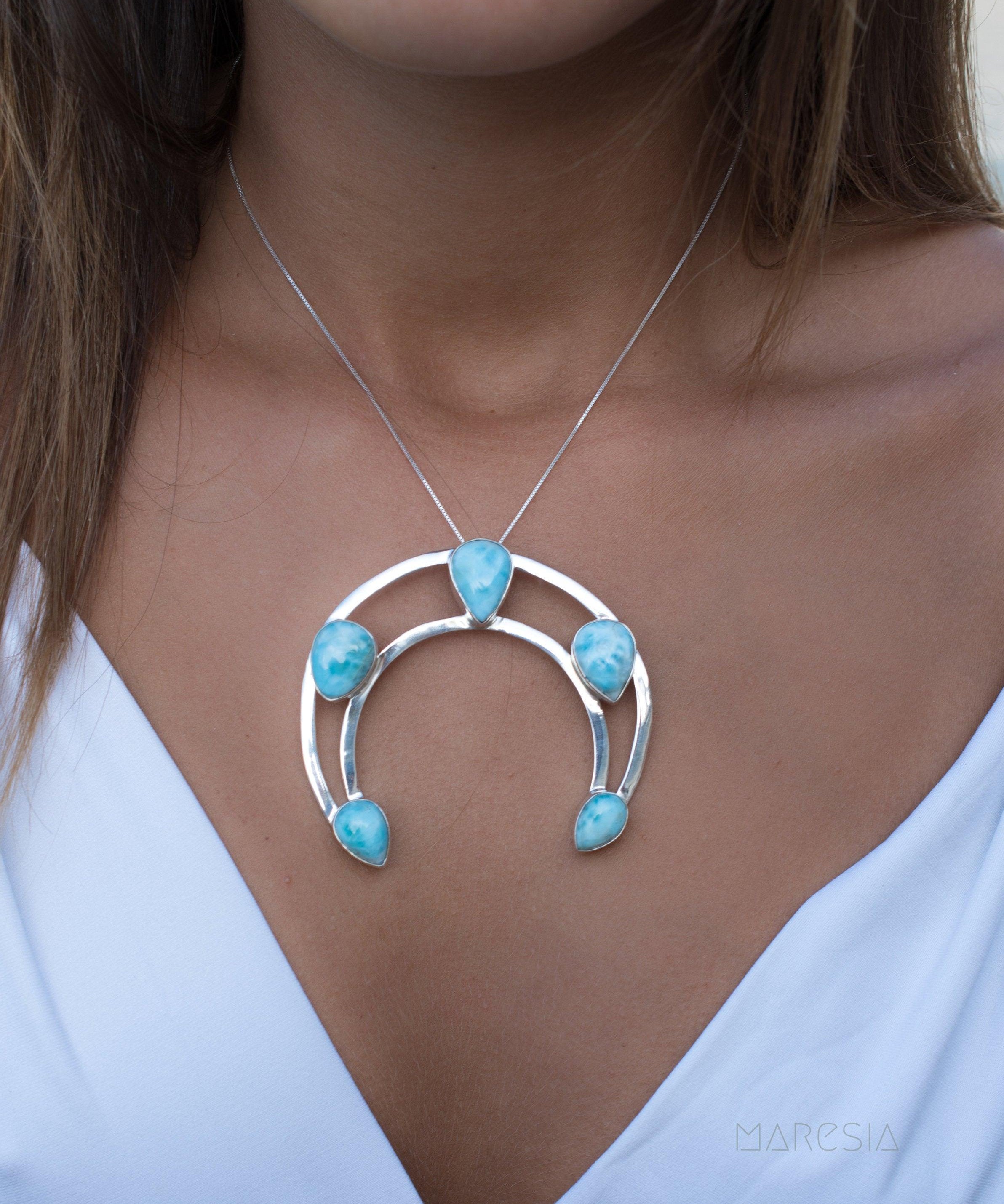 Larimar Necklace ~ Sterling Silver 925 ~ MN003A - Maresia Jewelry