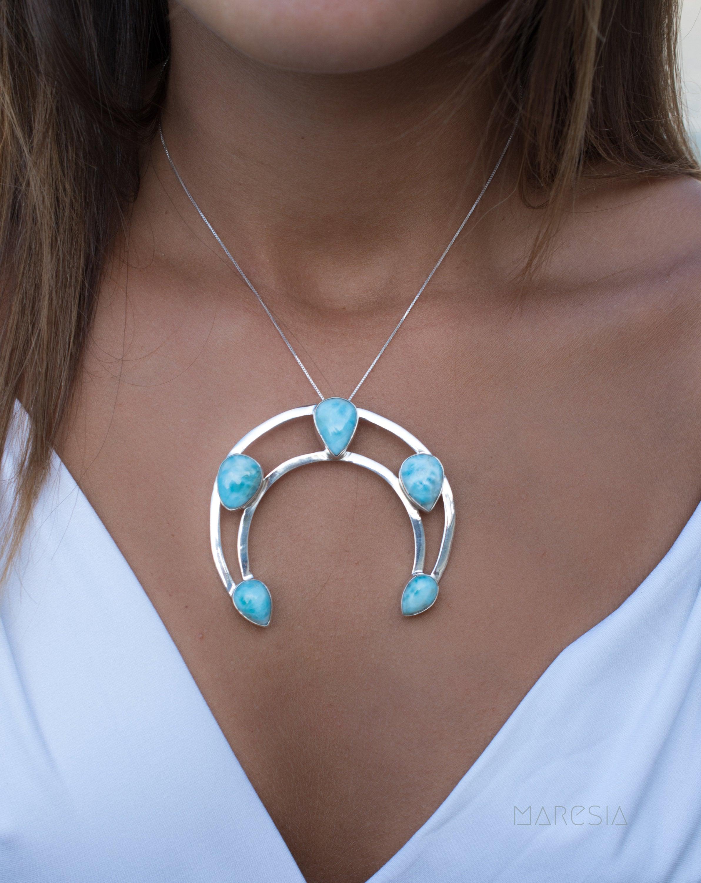 Larimar Necklace ~ Sterling Silver 925 ~ MN003A - Maresia Jewelry
