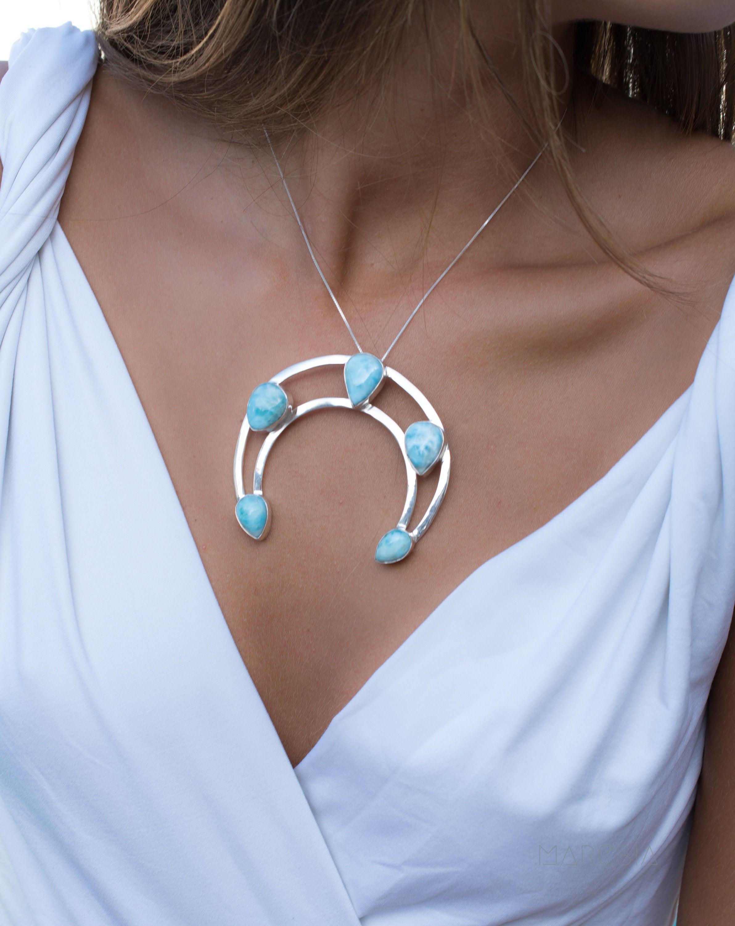 Larimar Necklace ~ Sterling Silver 925 ~ MN003A - Maresia Jewelry