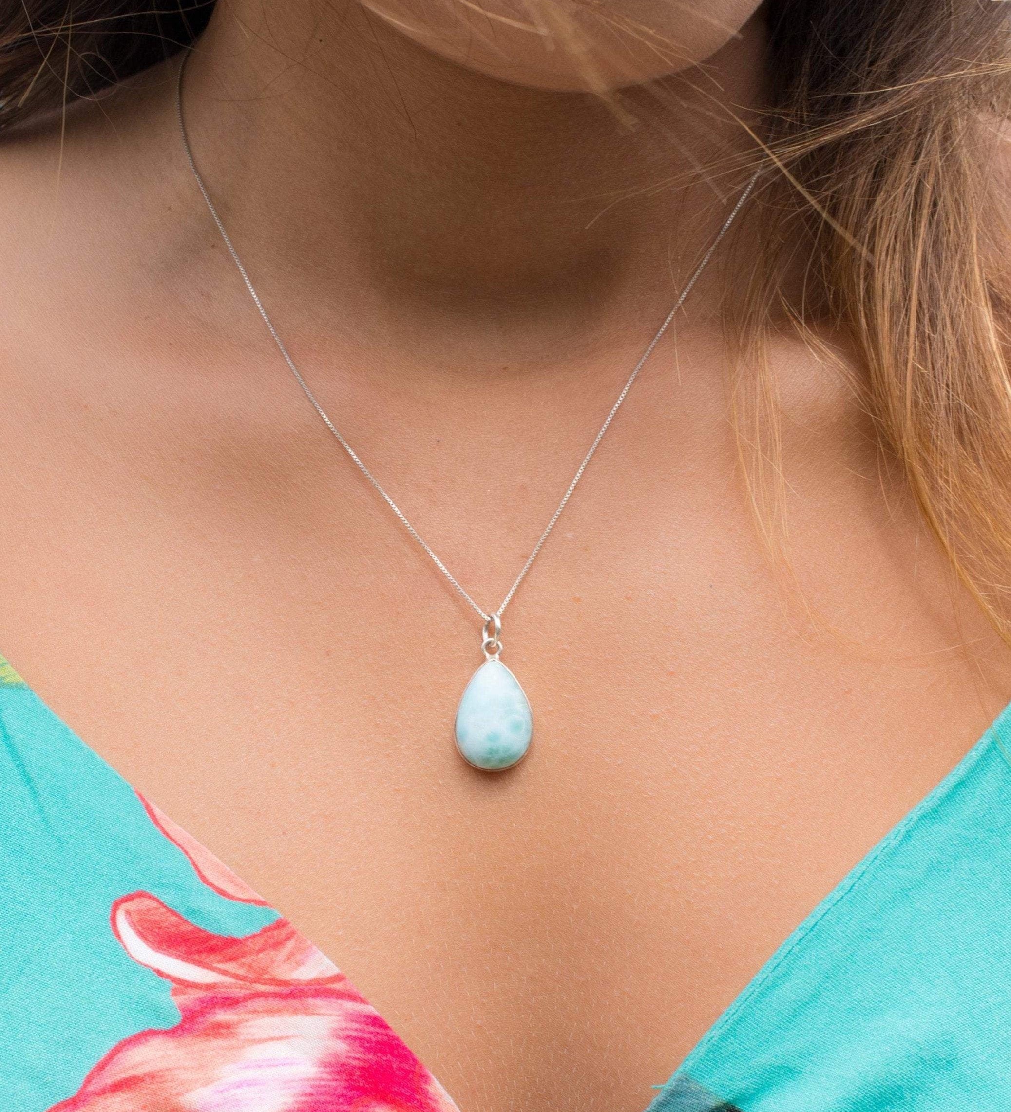 Larimar Necklace ~ Tear Drop ~ Sterling Silver ~Minimalist ~Delicate ~Layered ~ Pendant ~ Necklace ~ Charm MN012