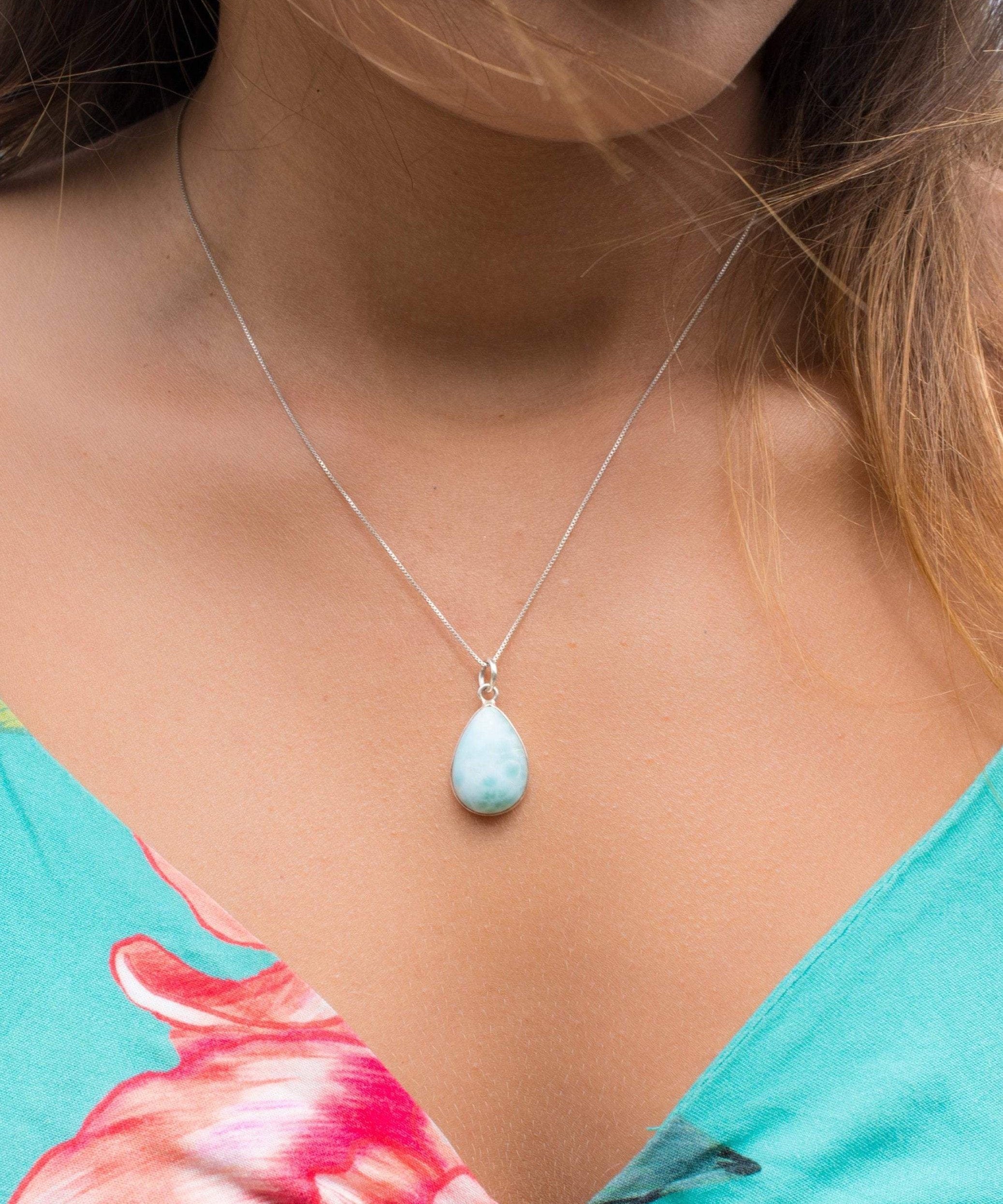 Larimar Necklace ~ Tear Drop ~ Sterling Silver ~Minimalist ~Delicate ~Layered ~ Pendant ~ Necklace ~ Charm MN012