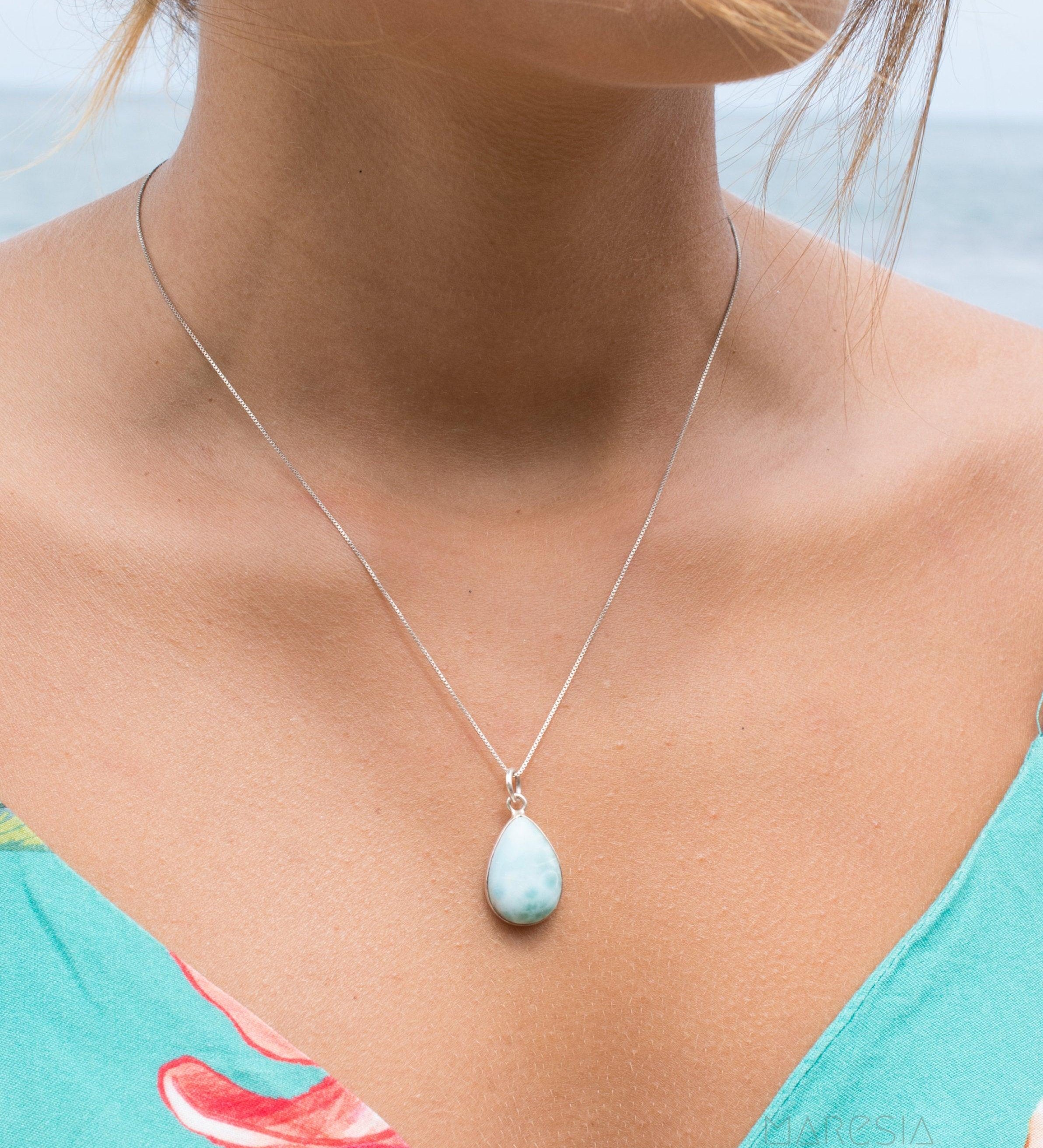 Larimar Necklace ~ Tear Drop ~ Sterling Silver ~Minimalist ~Delicate ~Layered ~ Pendant ~ Necklace ~ Charm MN012
